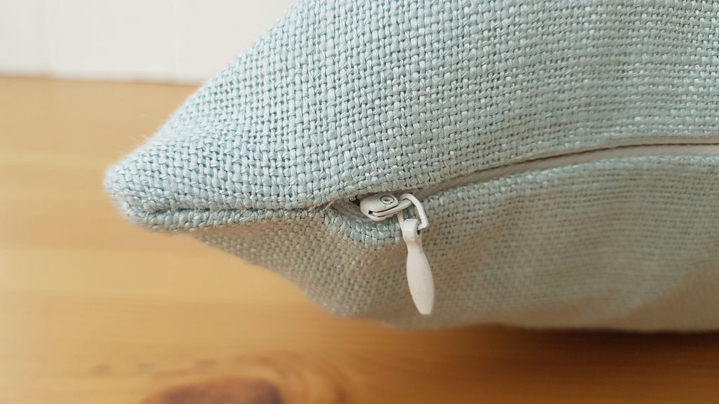 Laura Ashley Bacall Duck Egg Cushion : Linen Blend Handmade with Zip Closure, 16"