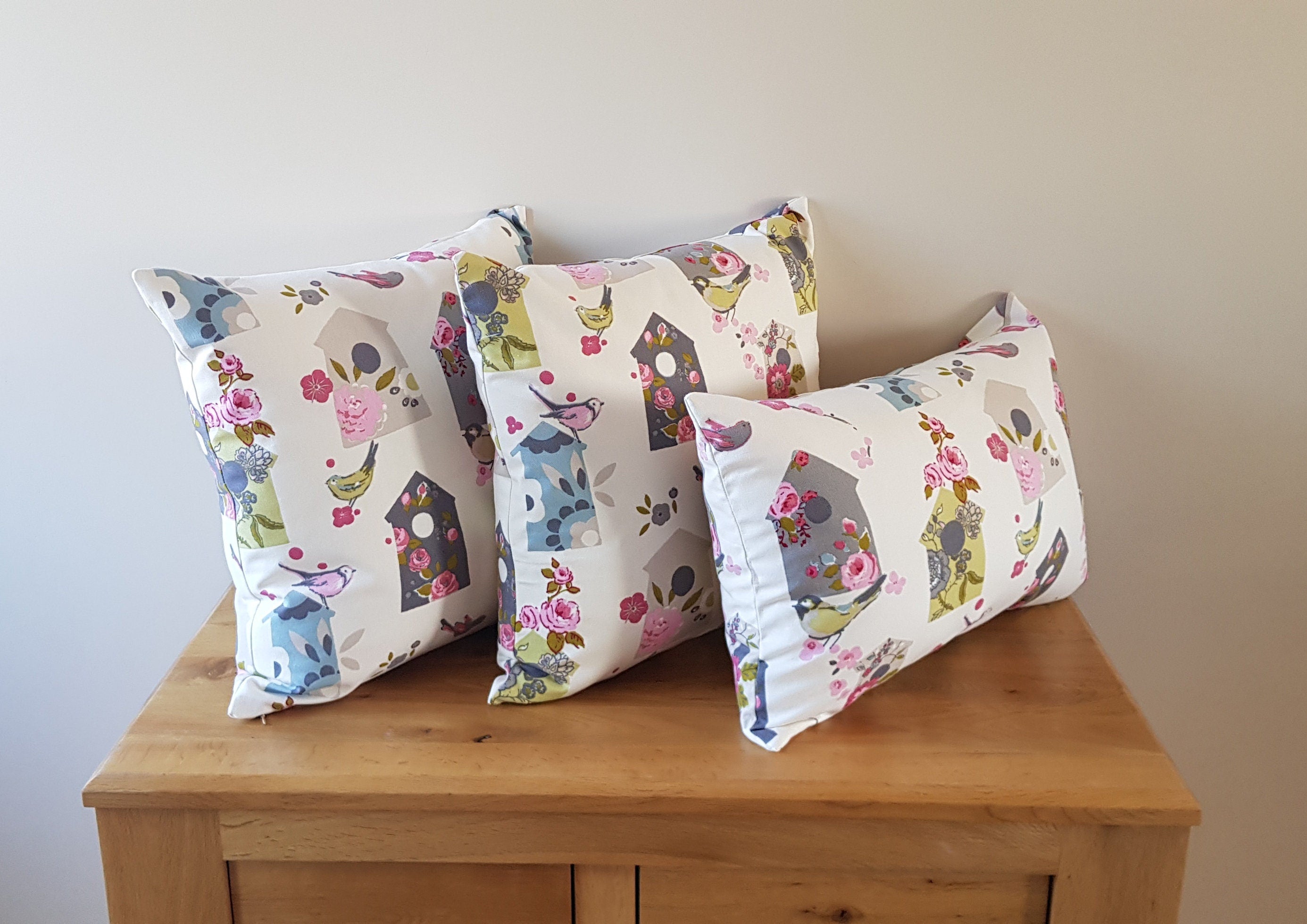 Handmade Birdhouse Cushion : Clarke and Clarke Cotton Fabric