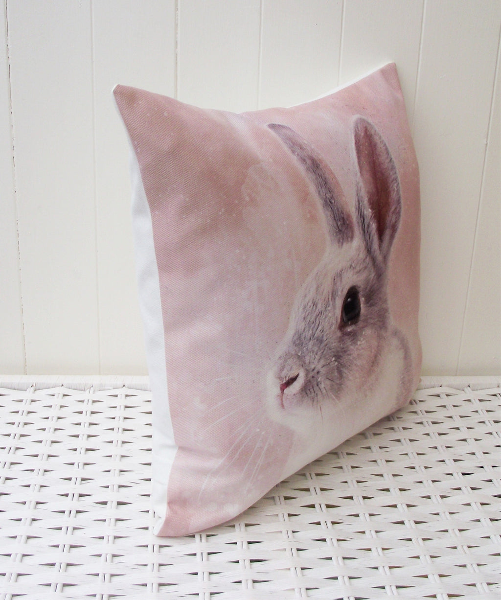 Rabbit Art Print Cushion: Handmade Bunny Pillow, Choice of Cover or Cover with Pad.
