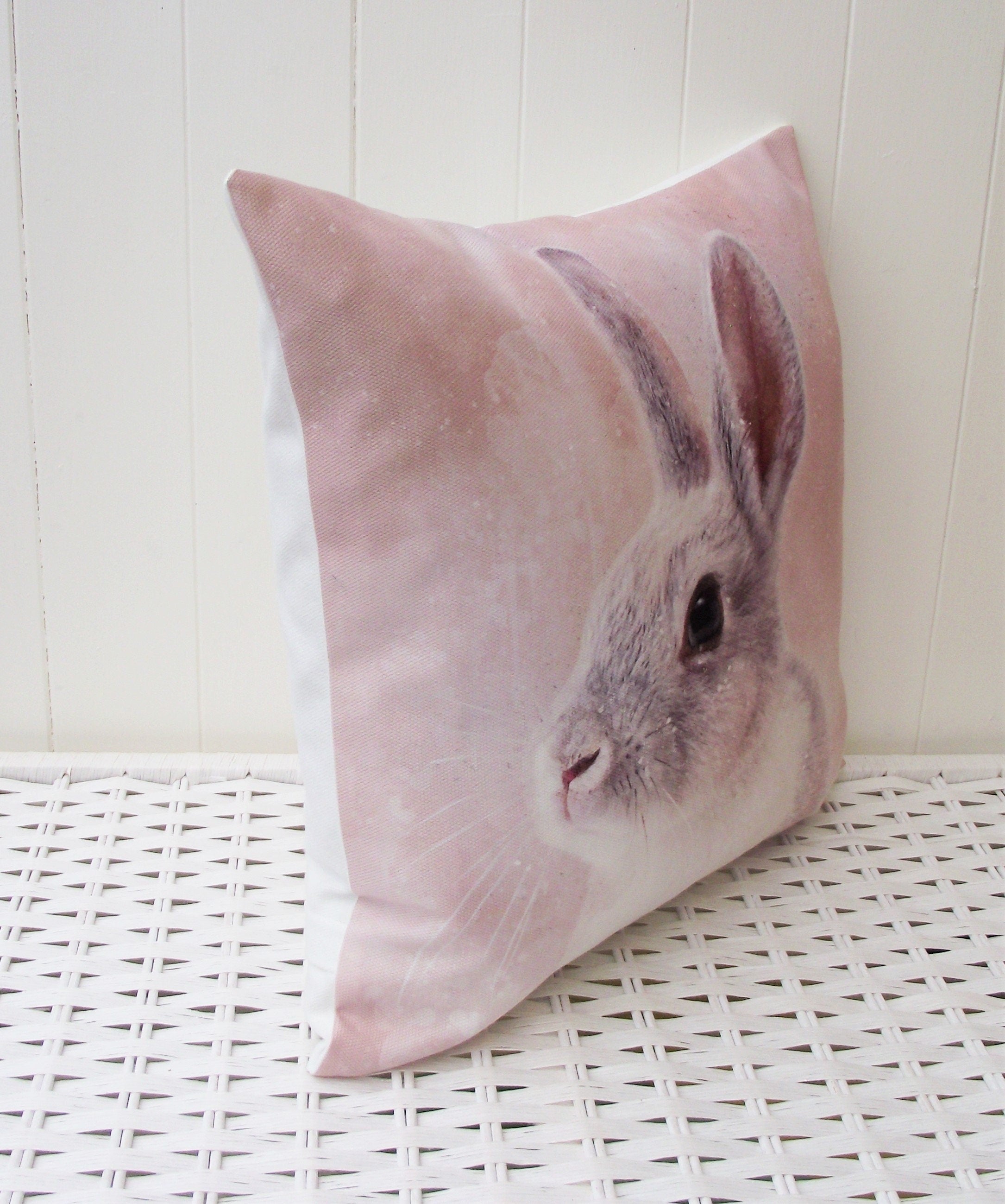 Rabbit Art Print Cushion: Handmade Bunny Pillow, Choice of Cover or Cover with Pad.