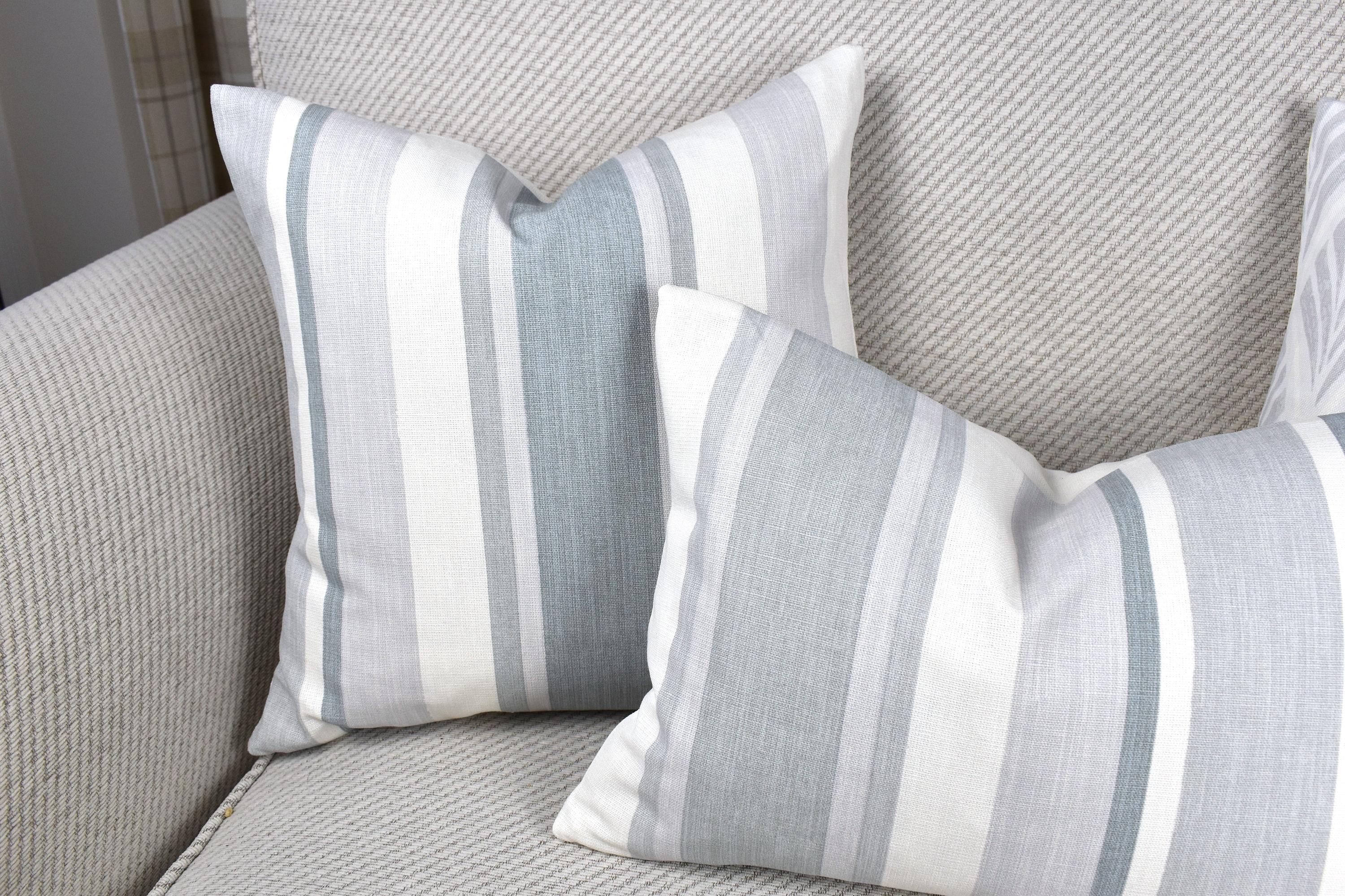 Handmade Laura Ashley Awning Stripe cushion : Slate Grey with Zip Closure