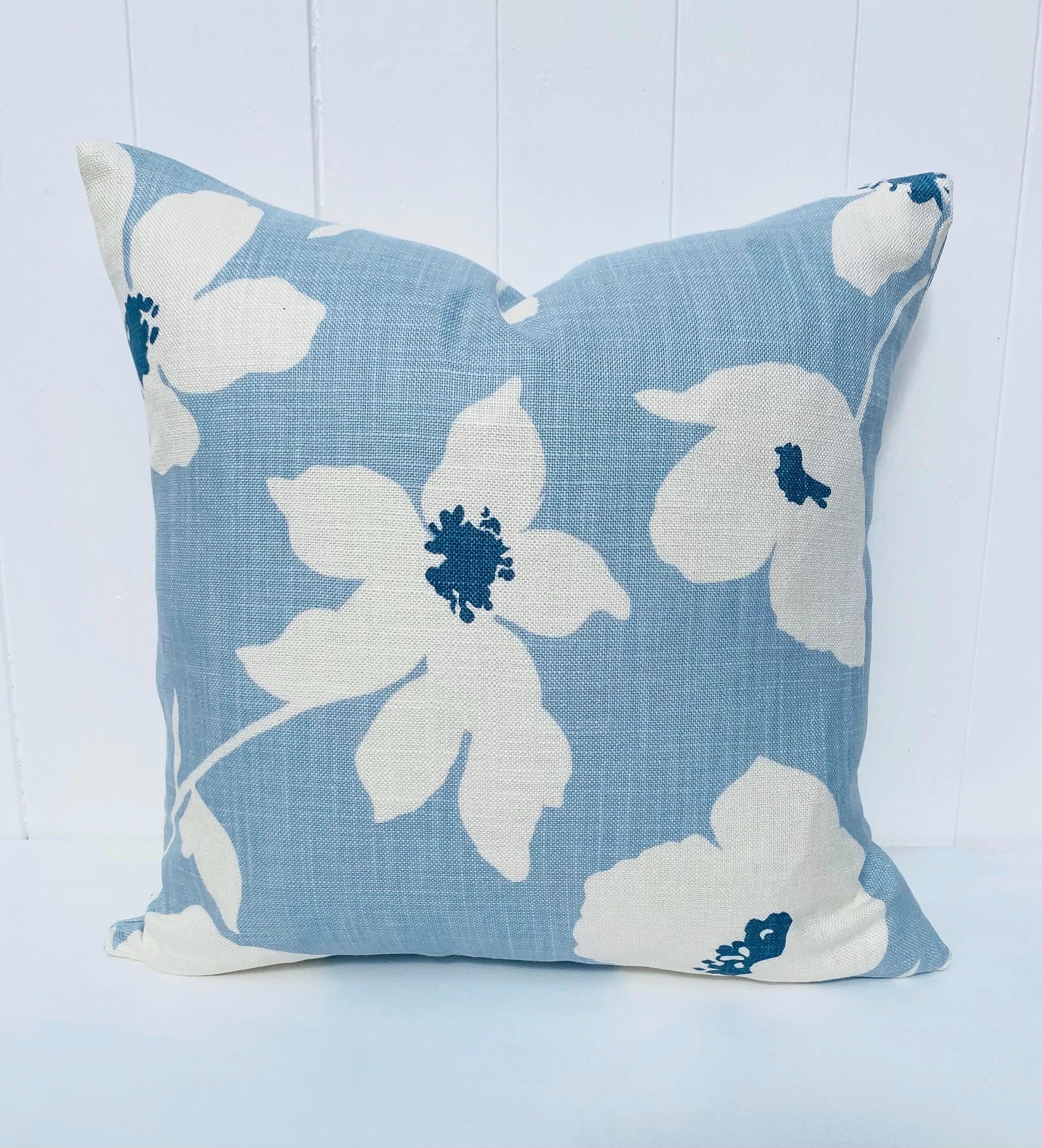 Laura Ashley Simone Seaspray Cushion, Blue Floral Fabric both sides, Handmade with a Zip Fastening, 16"