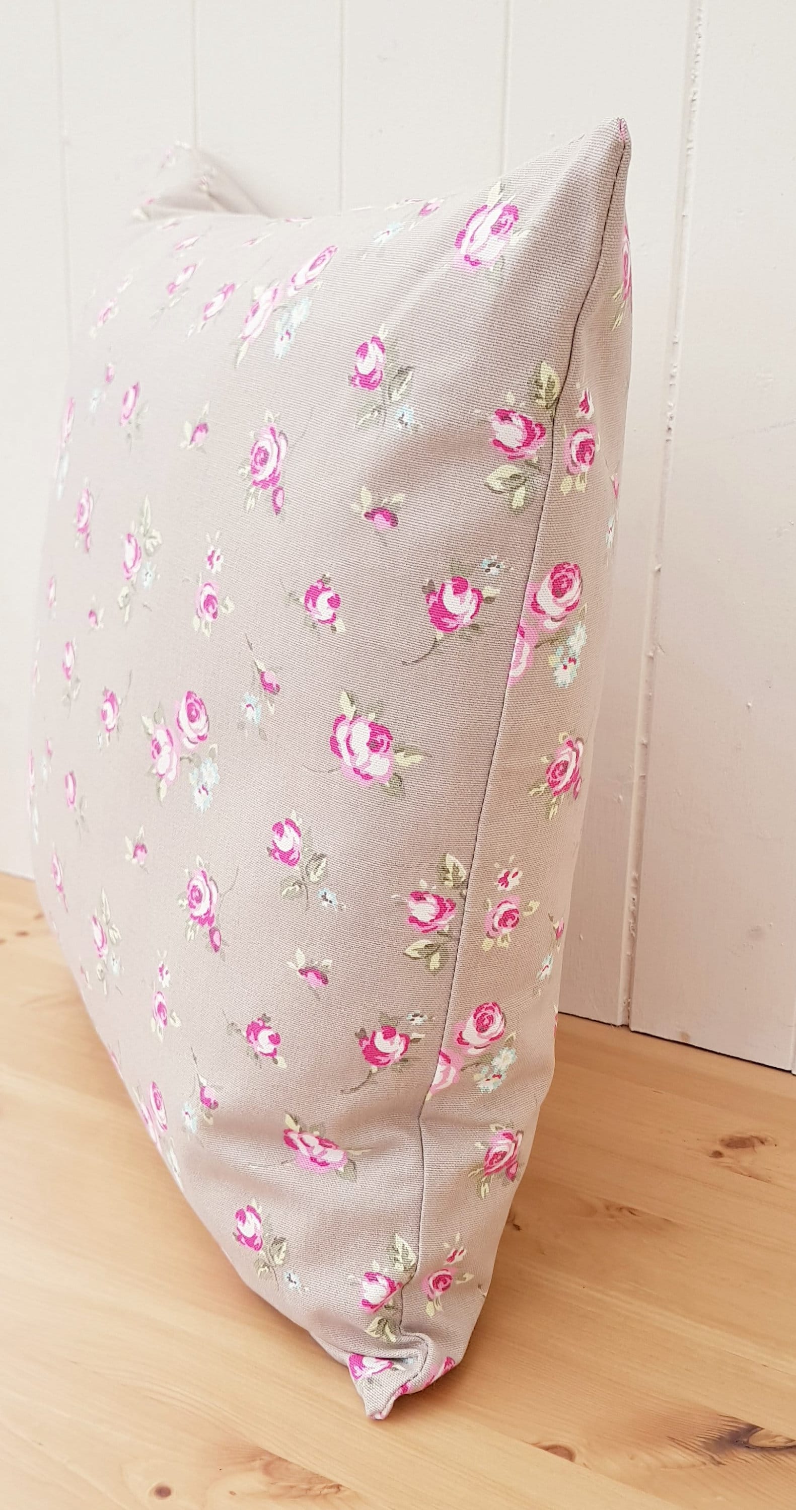 Pink Rosebud Floral Cushion : Handmade Country Pillow
