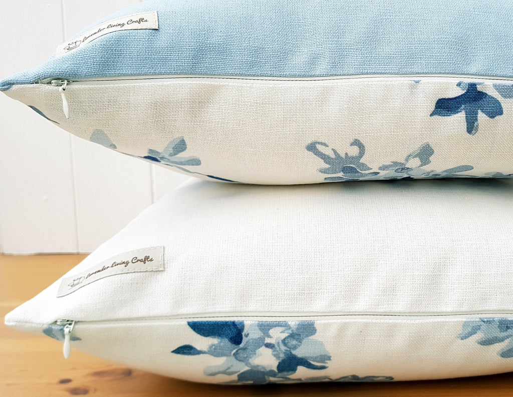 Laura Ashley Forsythia Seapray Blue Cushion, Handmade with a Zip Fastening