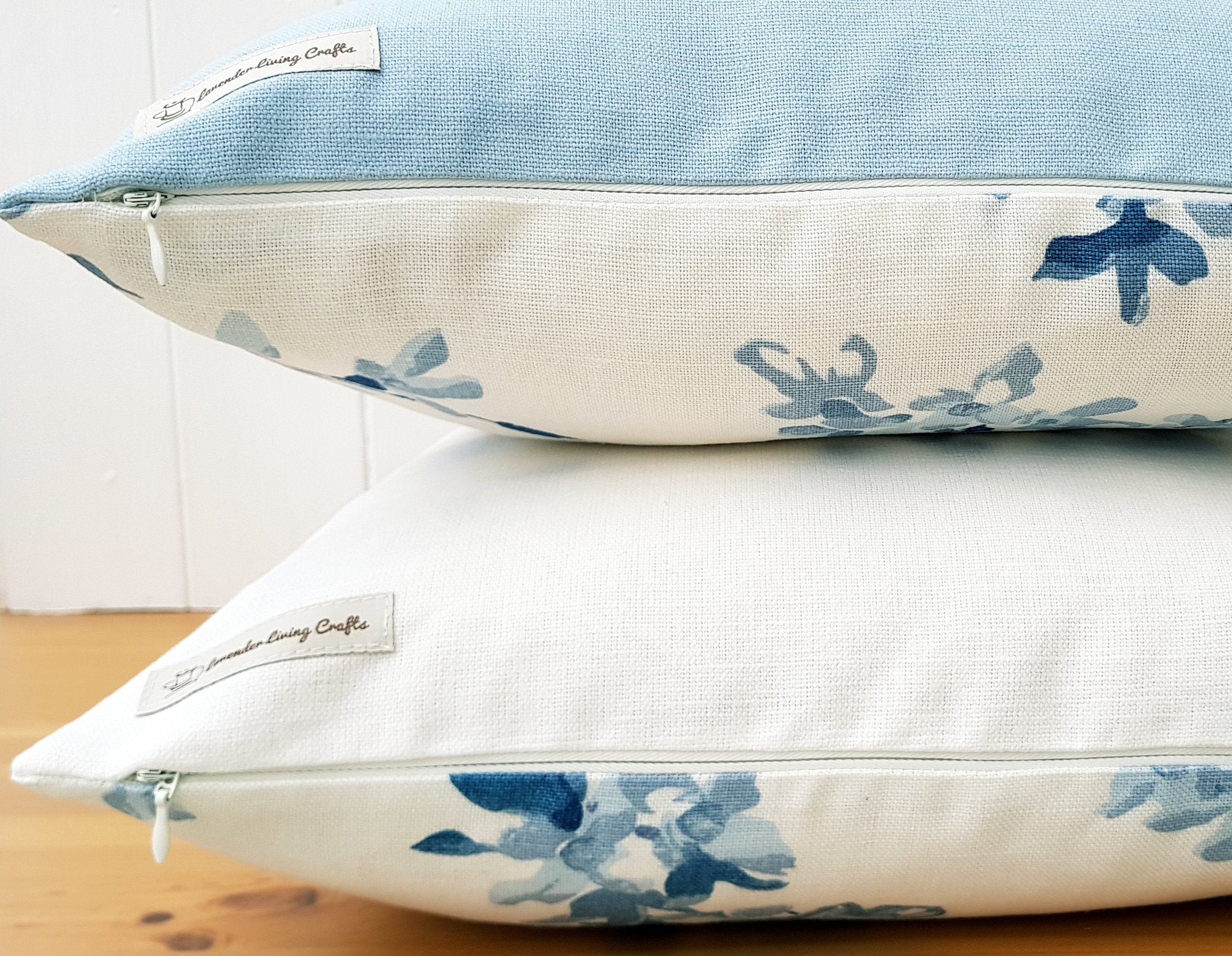 Laura Ashley Forsythia Seapray Blue Cushion, Handmade with a Zip Fastening