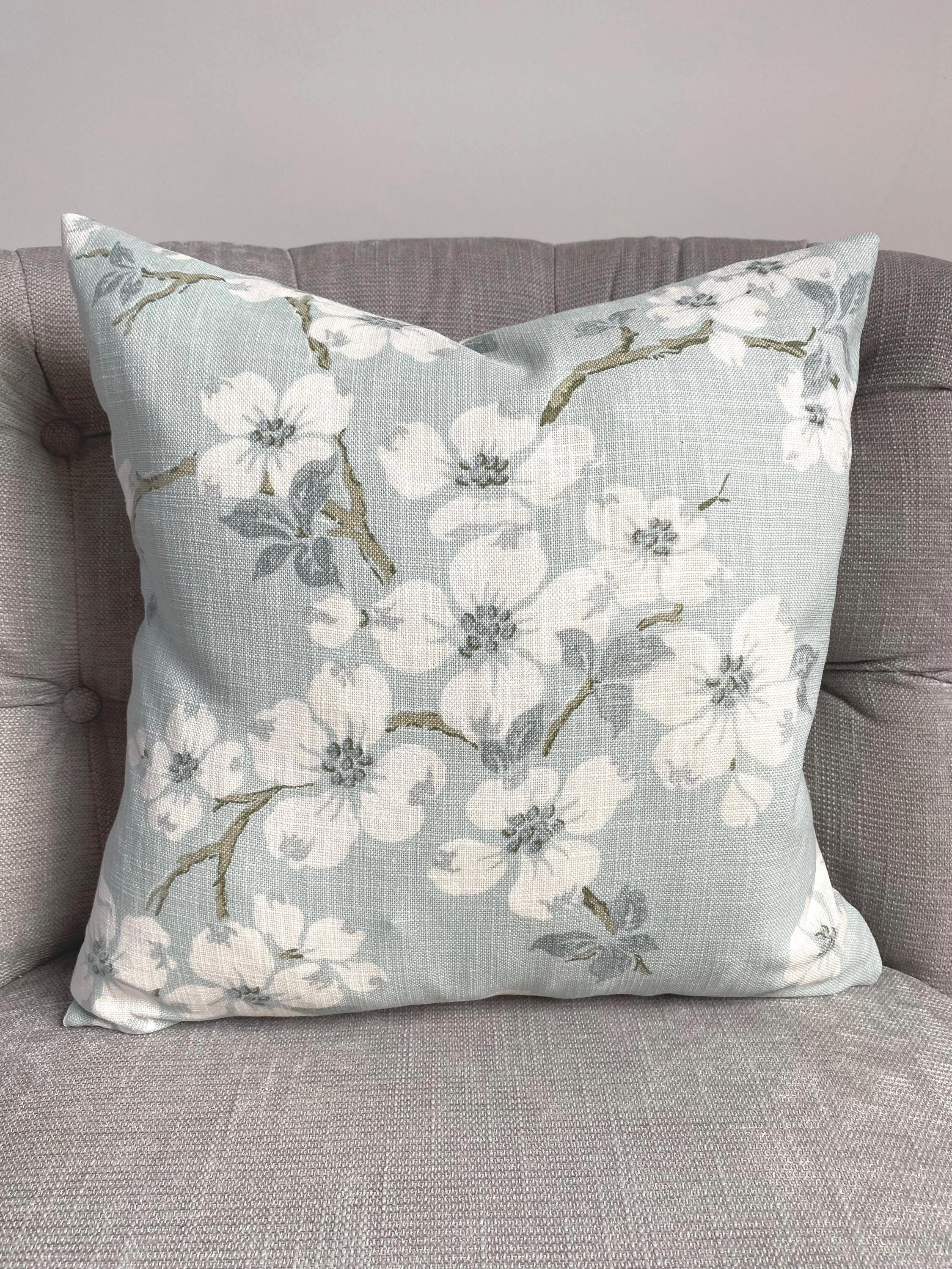 Handmade Laura Ashley Iona Duck Egg Cushion, Iona on both sides, 16"