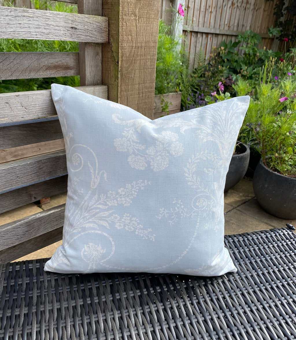 Laura Ashley Josette Cushion : Pale Blue Seaspray Floral Pillow, Handmade with Zip Closure