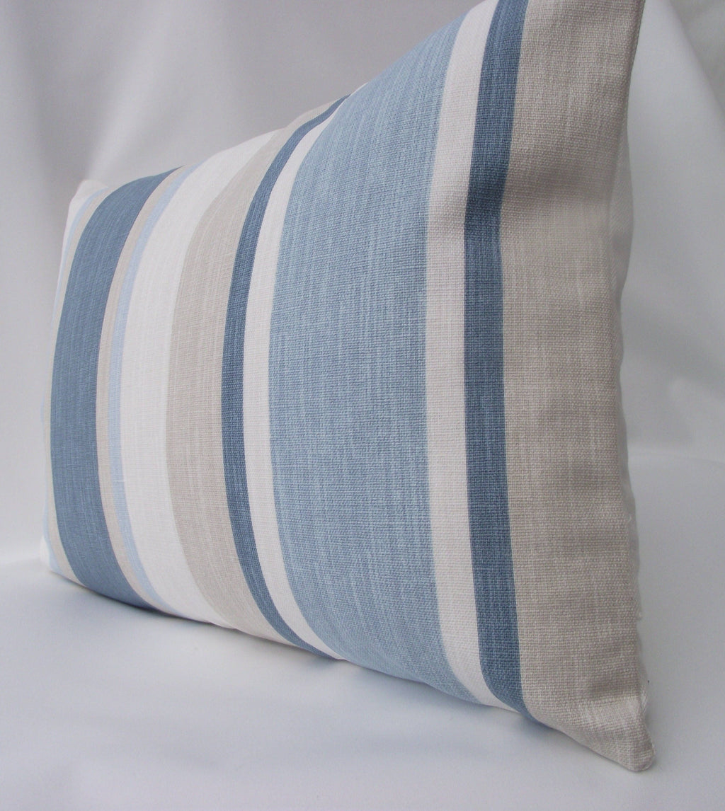 Laura Ashley Awning Stripe Seaspray Blue Cushion : Handmade with Zip Fastening