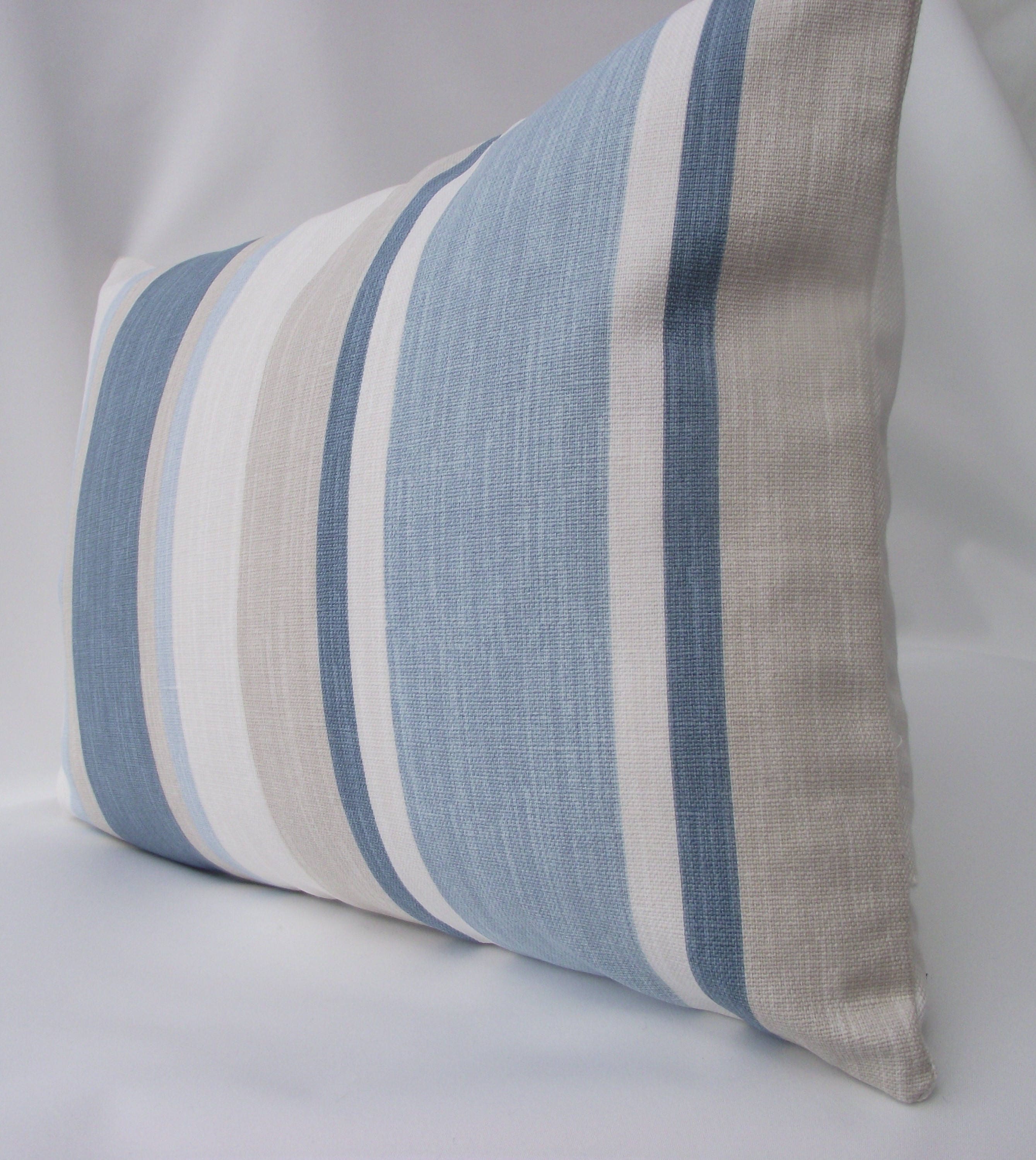 Laura Ashley Awning Stripe Seaspray Blue Cushion : Handmade with Zip Fastening