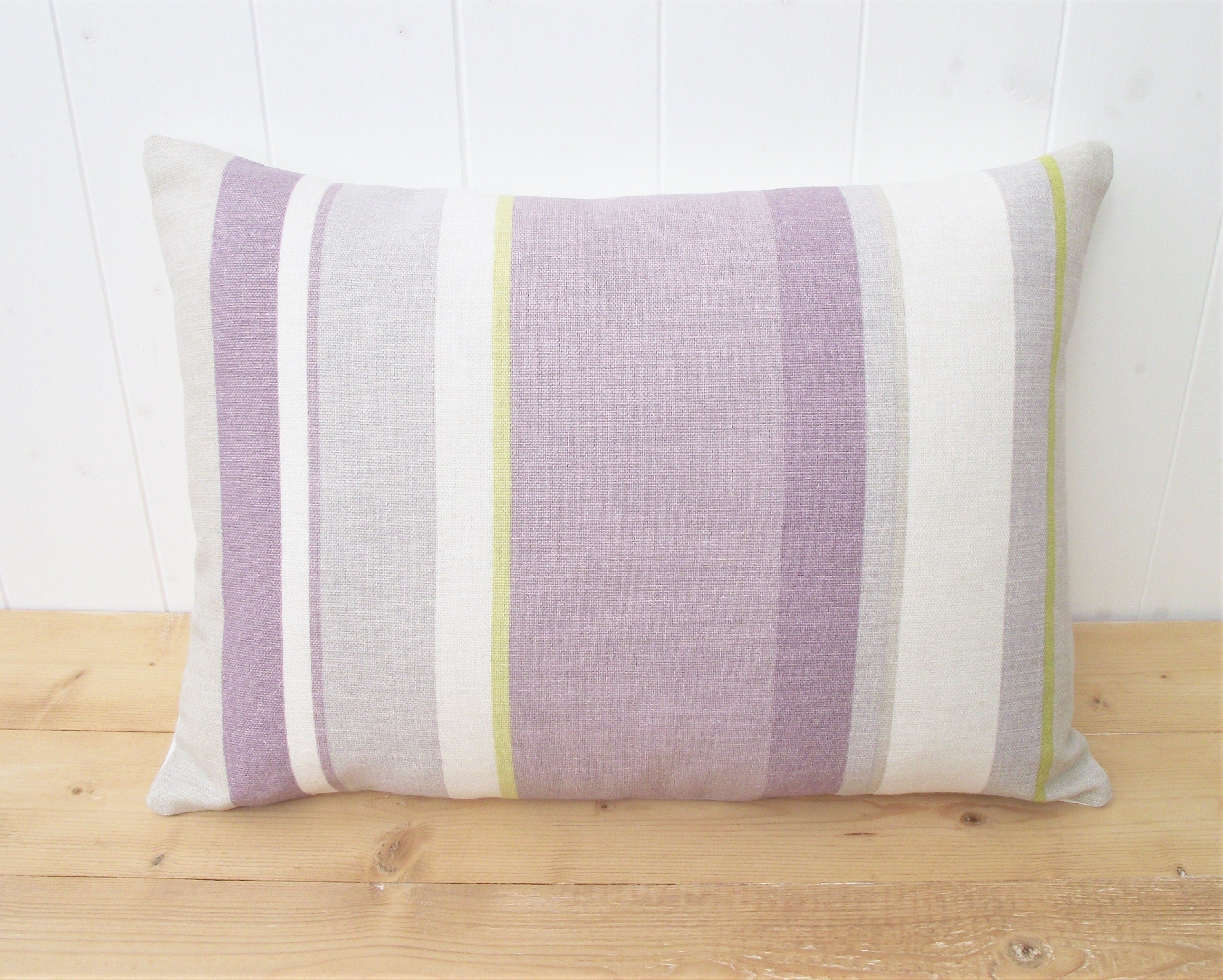 Laura Ashley Purple Stripe Cushion: Handmade in Eaton Stripe, 18" by 12"
