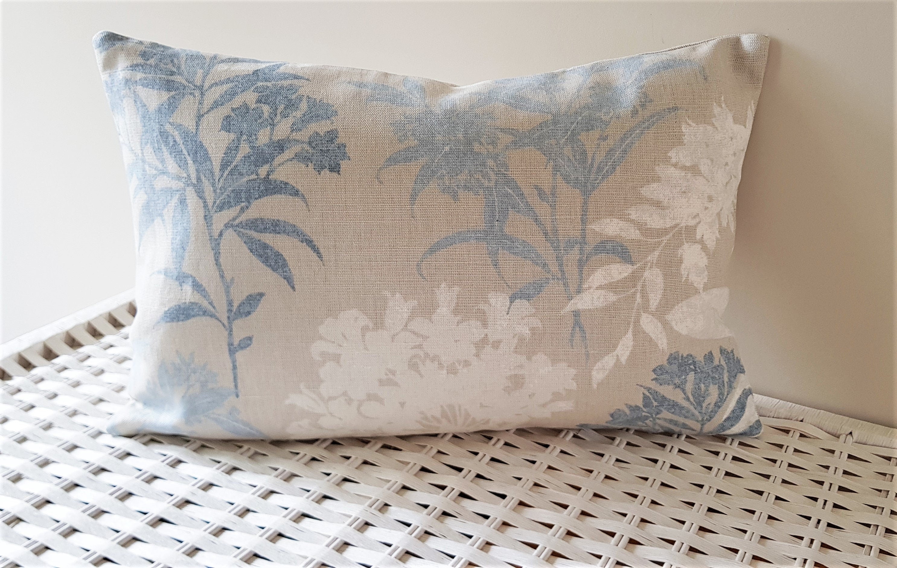 Laura Ashley Tenby Seaspray Cushion, Handmade backed in Austen Natural with zip a fastening