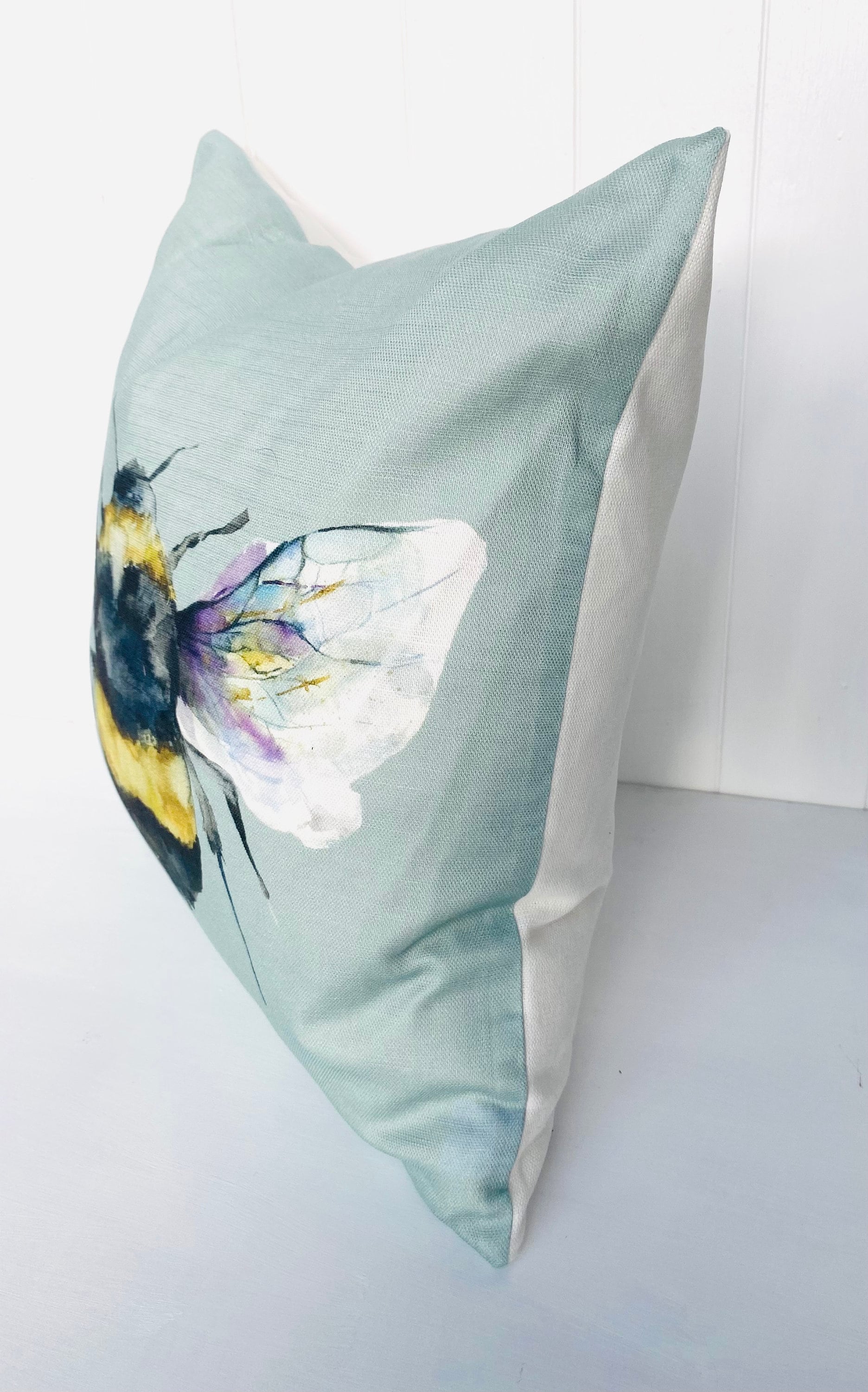 Handmade Bee Cushion: Voyage Maison Duck Egg Green, Laura Ashley Backing