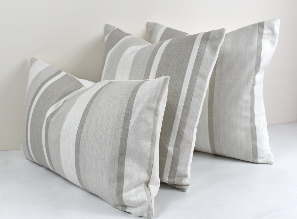 Handmade Laura Ashley Awning Stripe Cushion : Dove Grey with Zip Closure