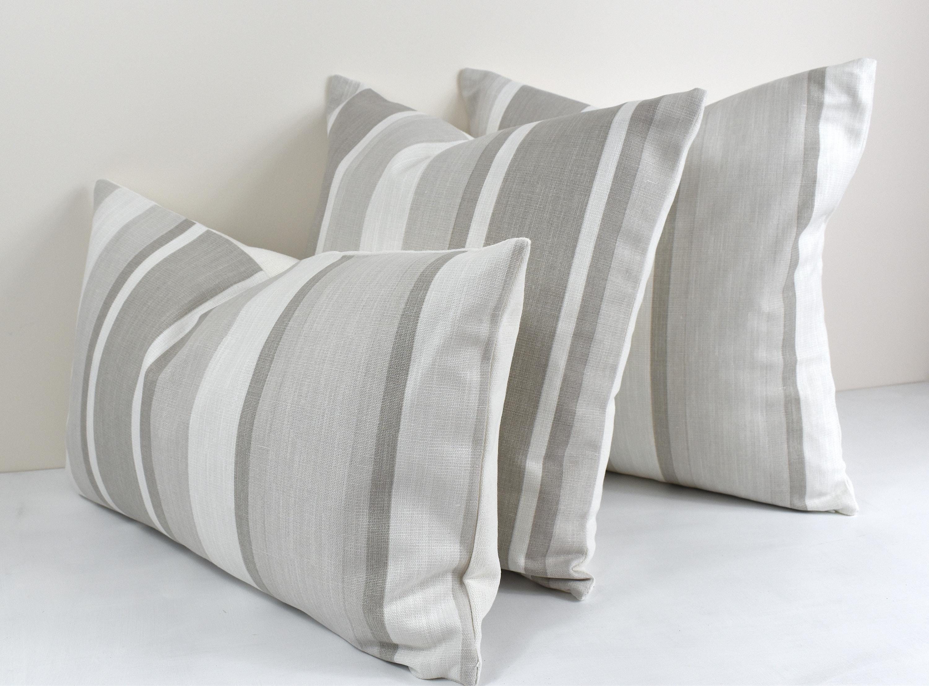Handmade Laura Ashley Awning Stripe Cushion : Dove Grey with Zip Closure