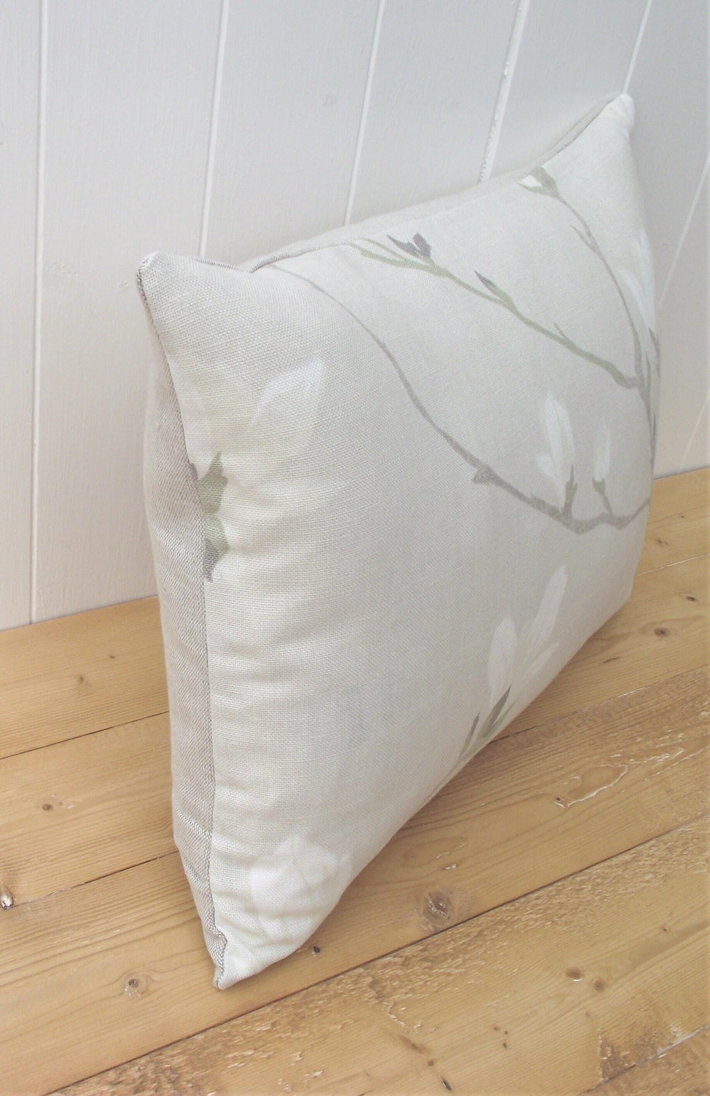 Laura Ashley Magnolia Grove Natural Cushion : Handmade backed in Austen Natural with Zip Closure 18" by 12"