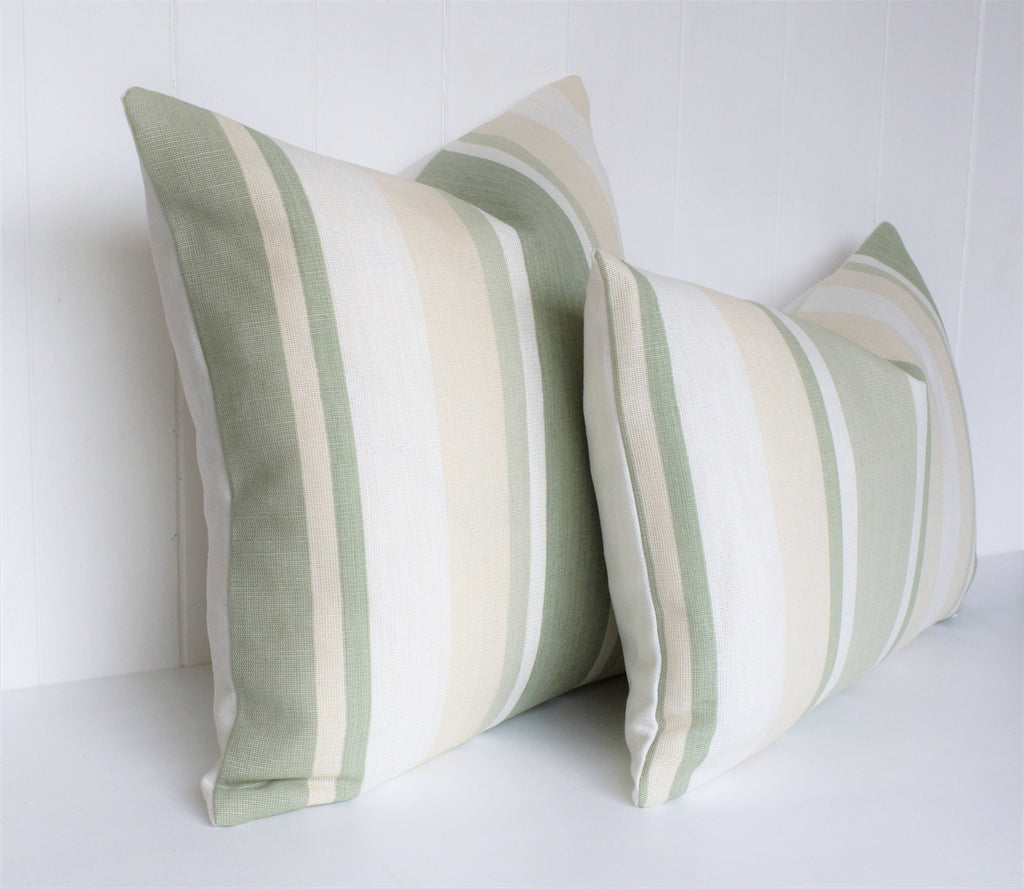 Laura Ashley Awning Stripe Cushion : Hedgerow Green, Linen Blend 18" by 12"