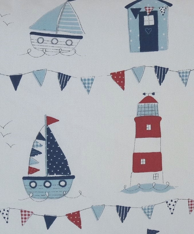 Nautical Seaside Cushion, Maritime Blue and Red Pillow, with a Zip Fastening.