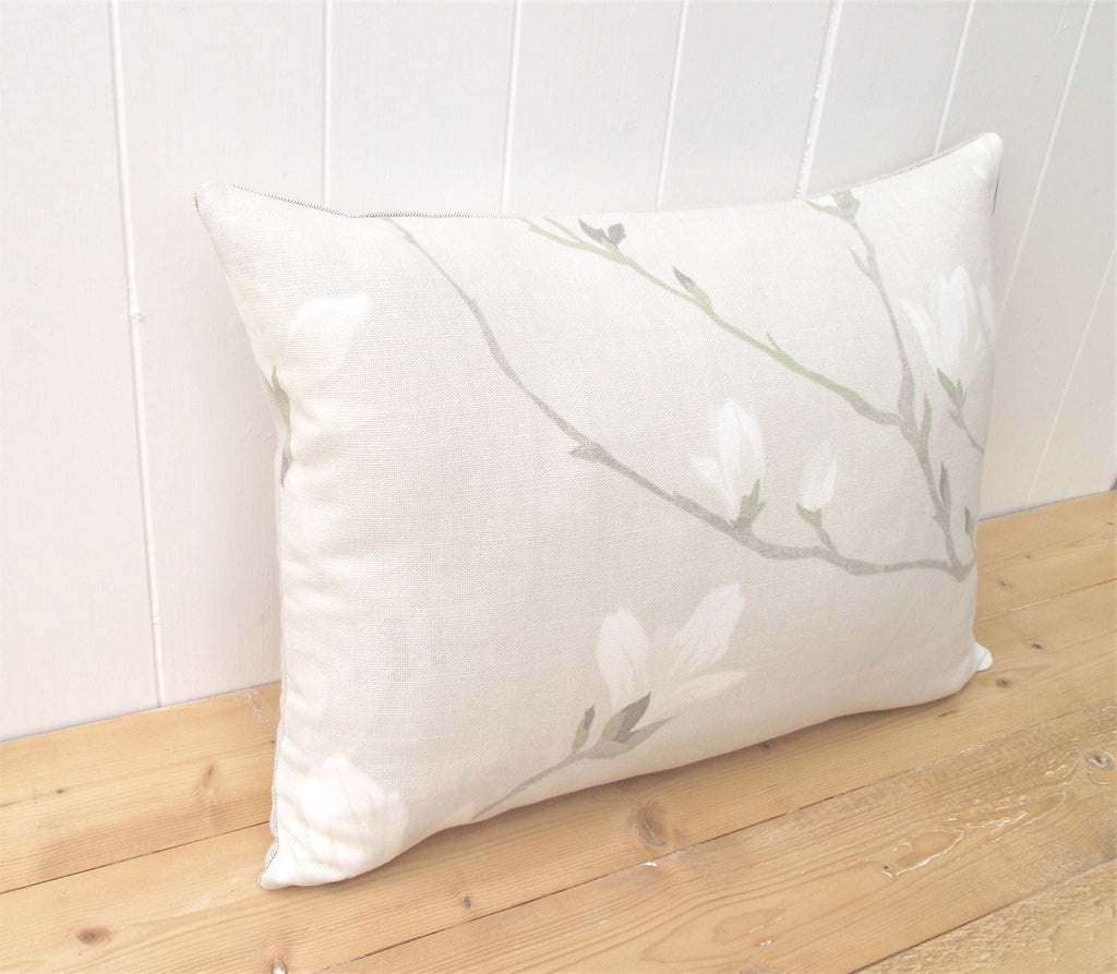Laura Ashley Magnolia Grove Natural Cushion : Handmade backed in Austen Natural with Zip Closure 18" by 12"