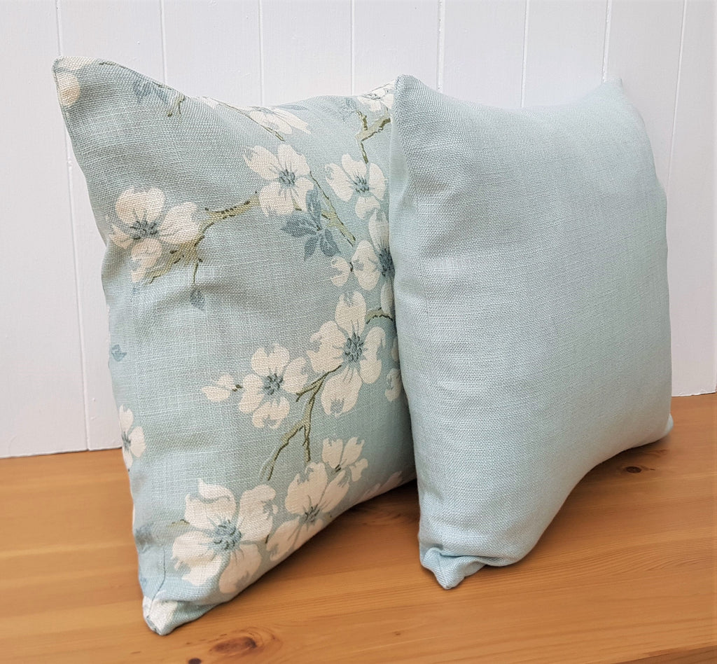Laura Ashley Bacall Duck Egg Cushion : Linen Blend Handmade with Zip Closure, 16"