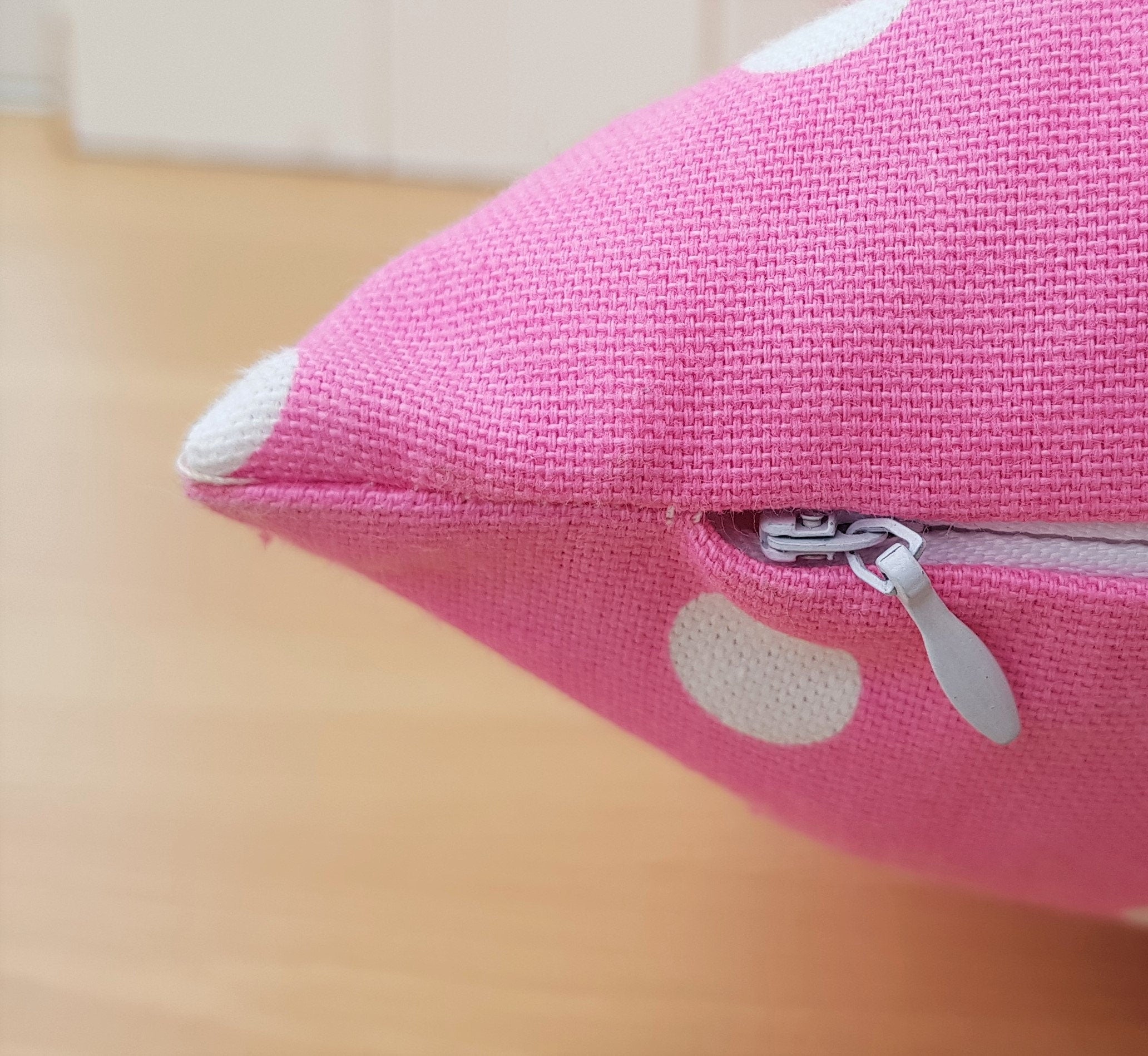 Handmade Pink Polka Dot Cushion, 16 inch