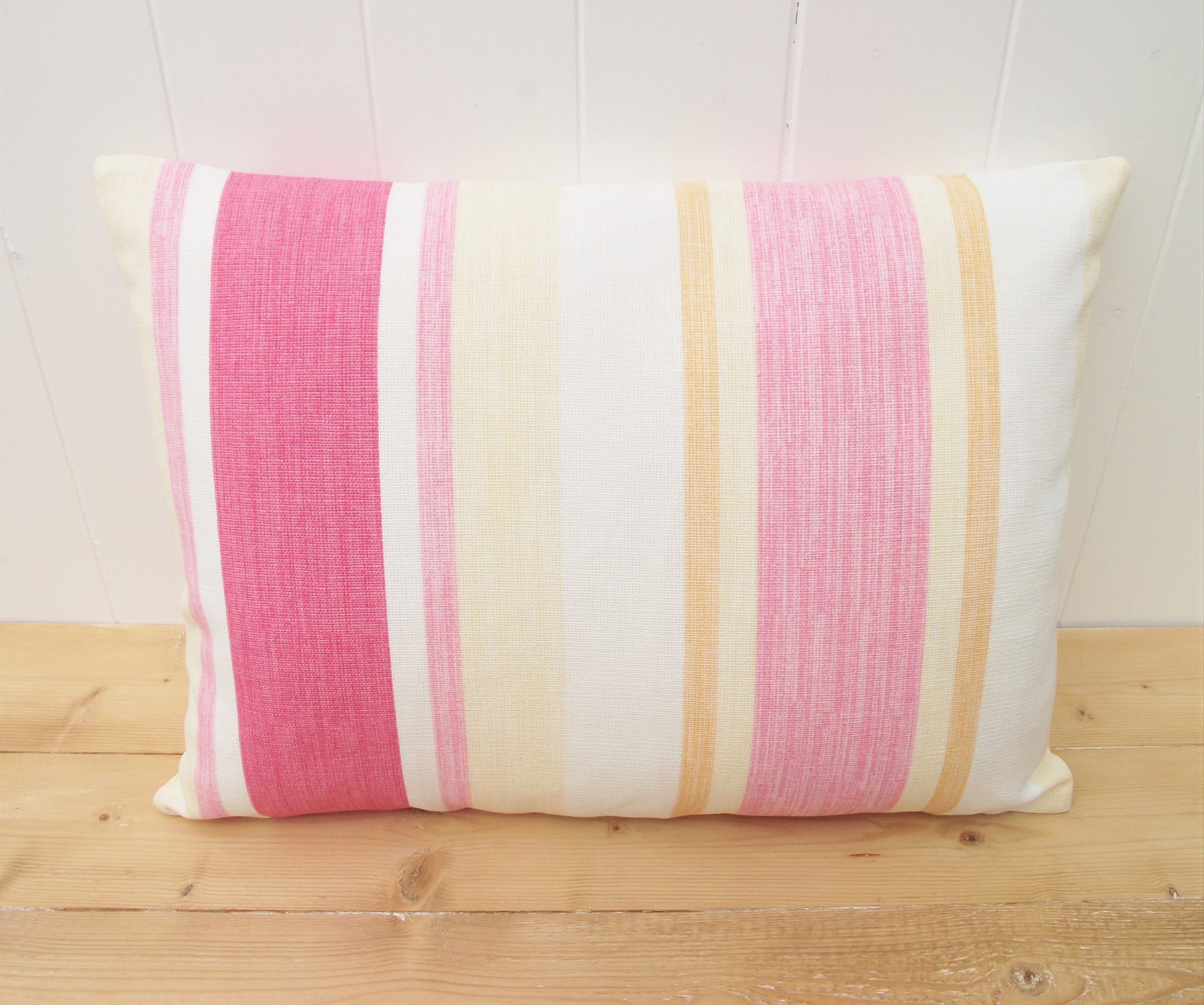 Handmade Laura Ashley Cushion : Pink Awning Stripe with Zip Closure