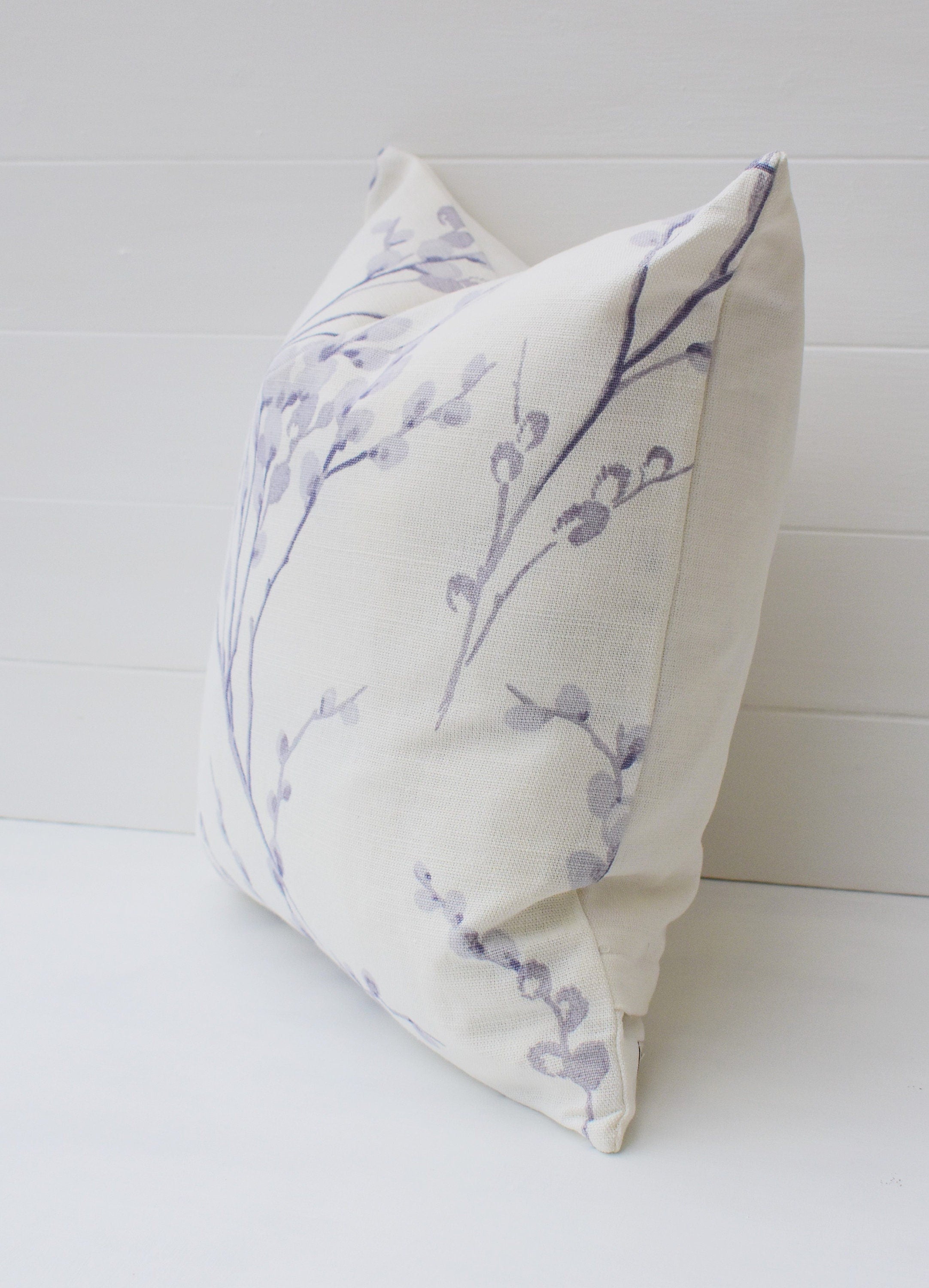 Laura Ashley Purple Pussy Willow Cushion, Pale Iris backed with Laura Ashley Austen Off White, Handmade with a Zip Fastening, 16"