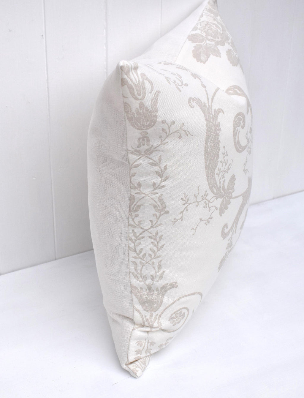 Handmade Laura Ashley Cushion, Josette Dark Linen, Austen Off White Back