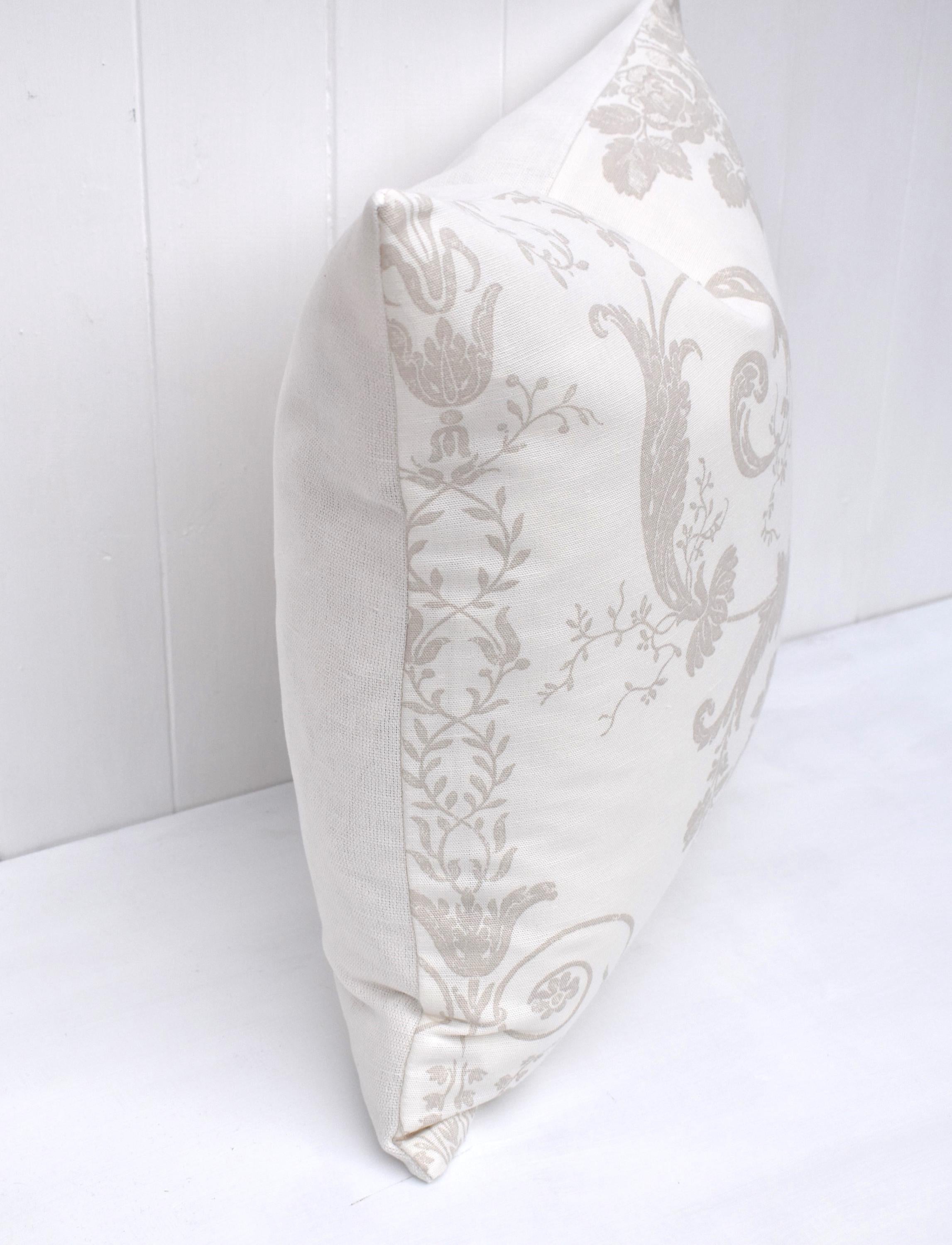Handmade Laura Ashley Cushion, Josette Dark Linen, Austen Off White Back