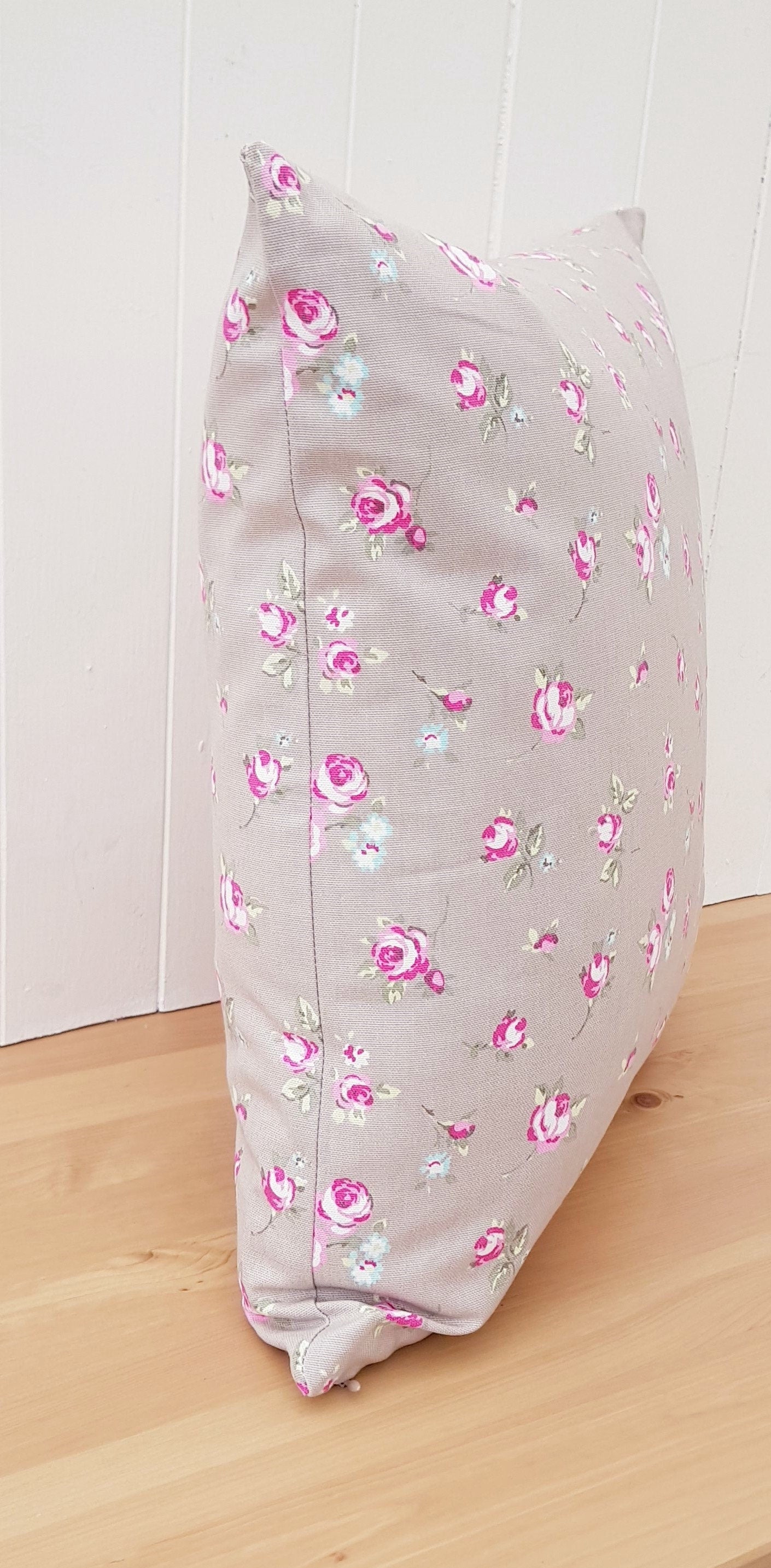 Pink Rosebud Floral Cushion : Handmade Country Pillow
