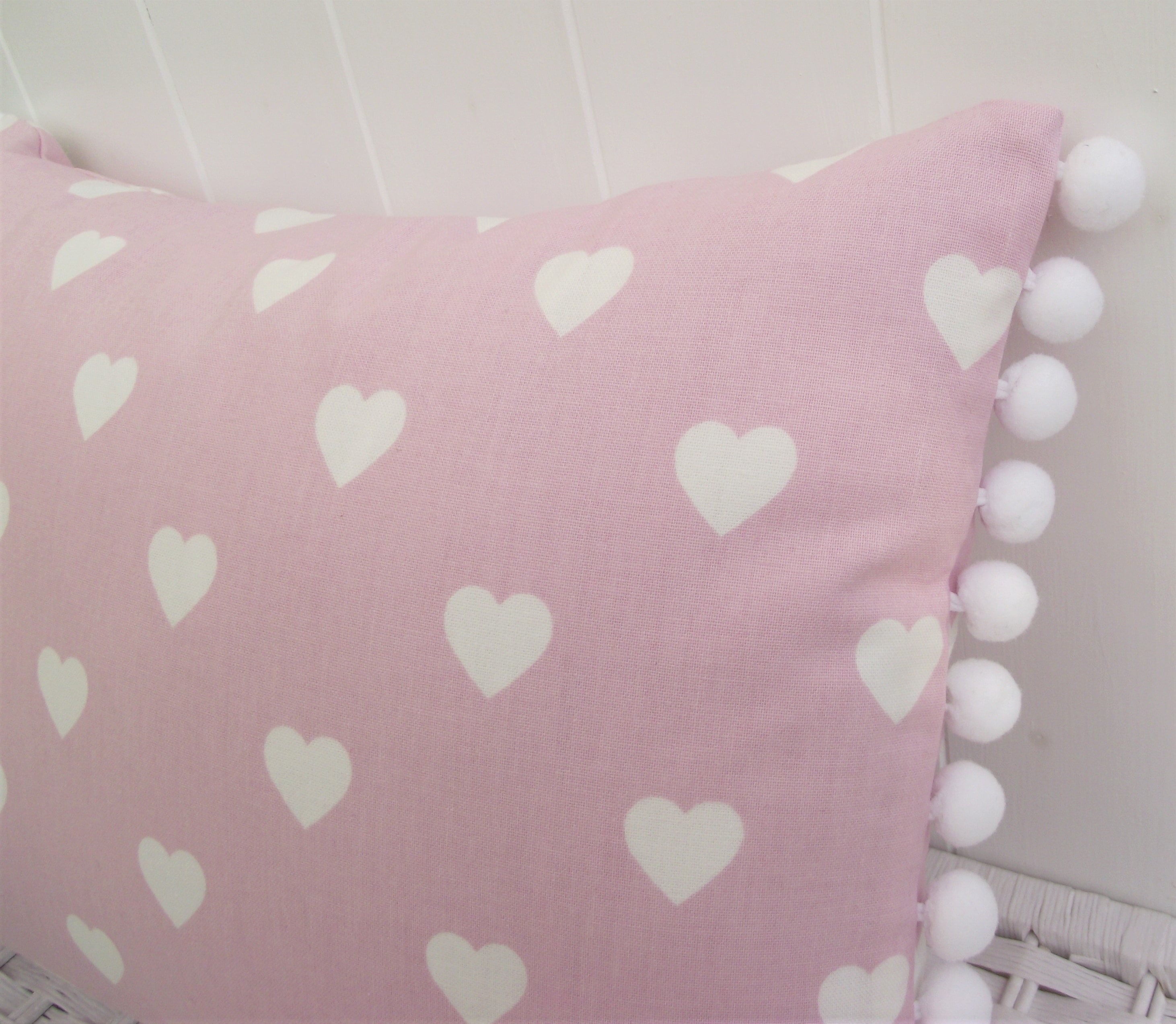 Laura Ashley Pink Hearts Cushion: Handmade Pom Pom Cushion
