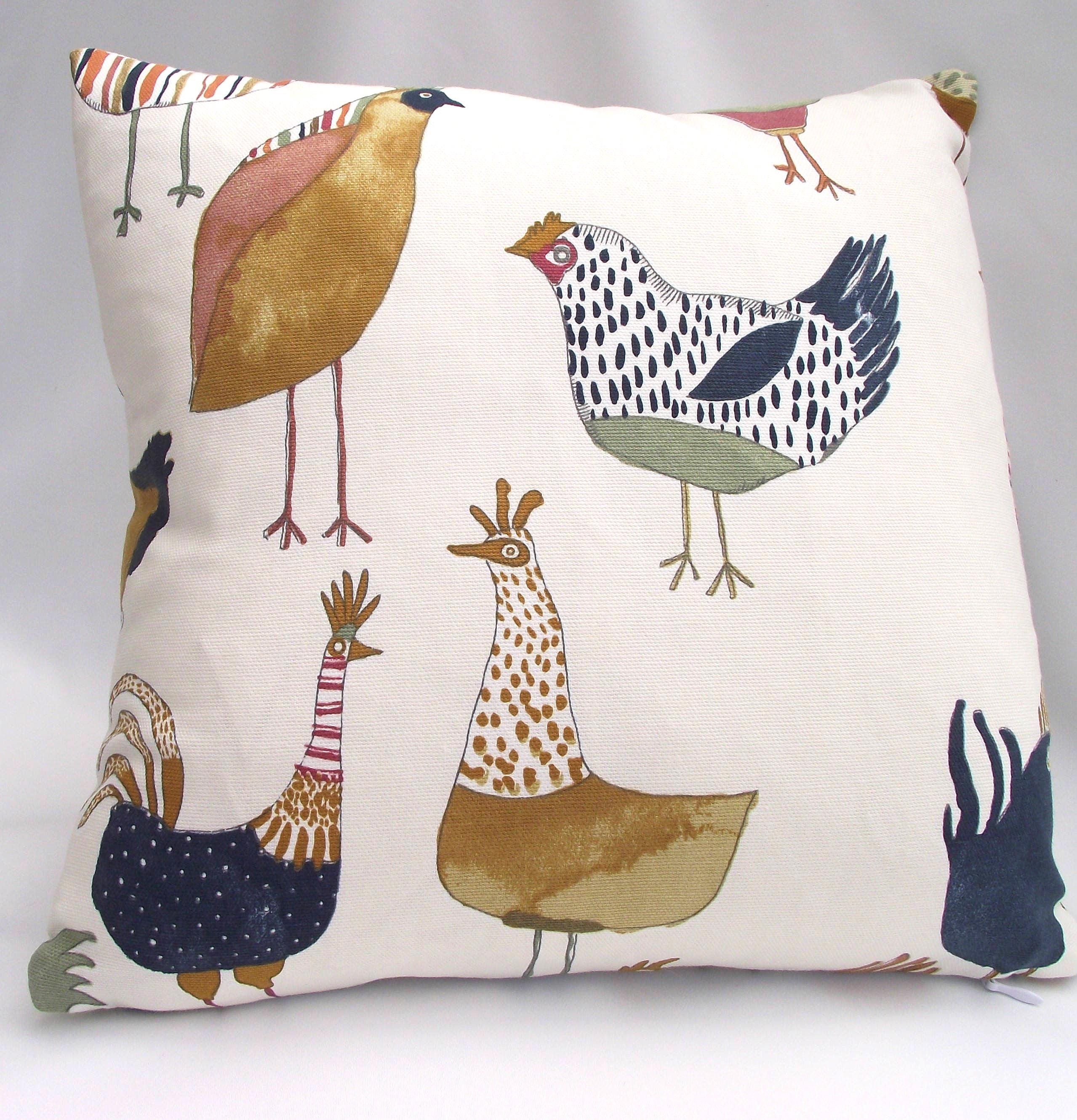 Harriet Hen Cushion: Small Handmade Hens and Cockerels Cushion including pad