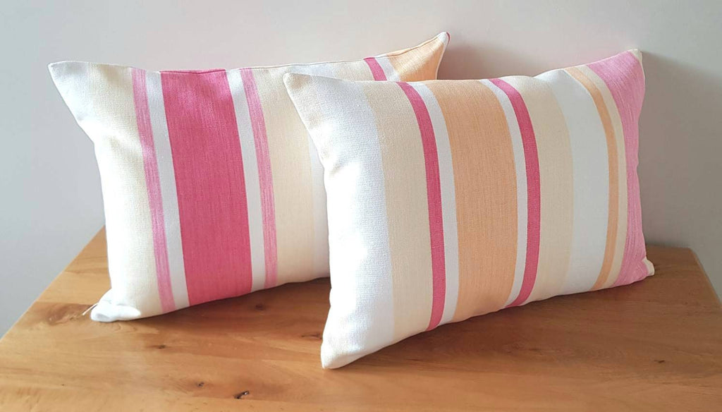 Handmade Laura Ashley Cushion : Pink Awning Stripe with Zip Closure