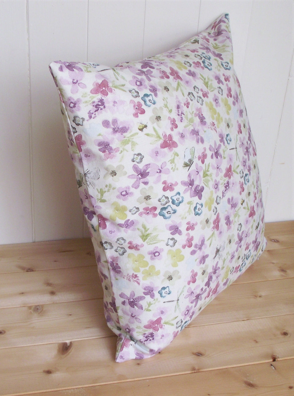 Purple Floral Cushion, Hidcote Pattern on both Sides, Pastel Flower Pillow,  with Zip Fastening.