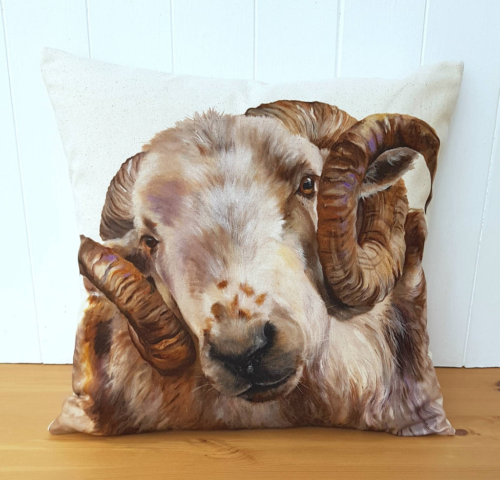 Welsh Ram Cushion, Sheep Pillow, Wendy Darker Art Print, Cover Only or Cover + Pad