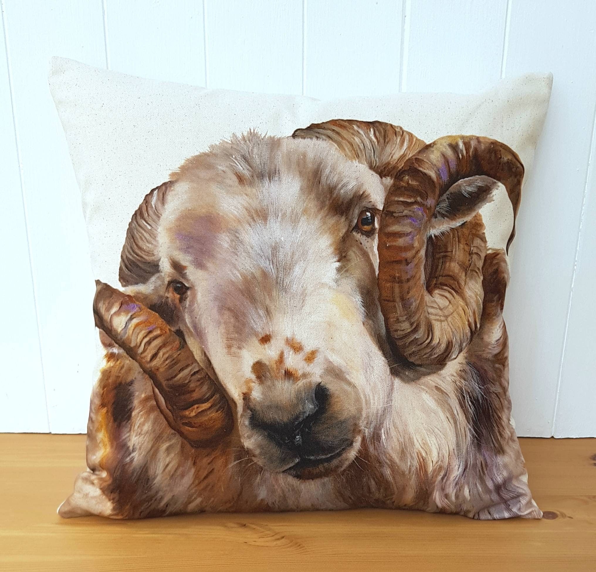 Welsh Ram Cushion, Sheep Pillow, Wendy Darker Art Print, Cover Only or Cover + Pad