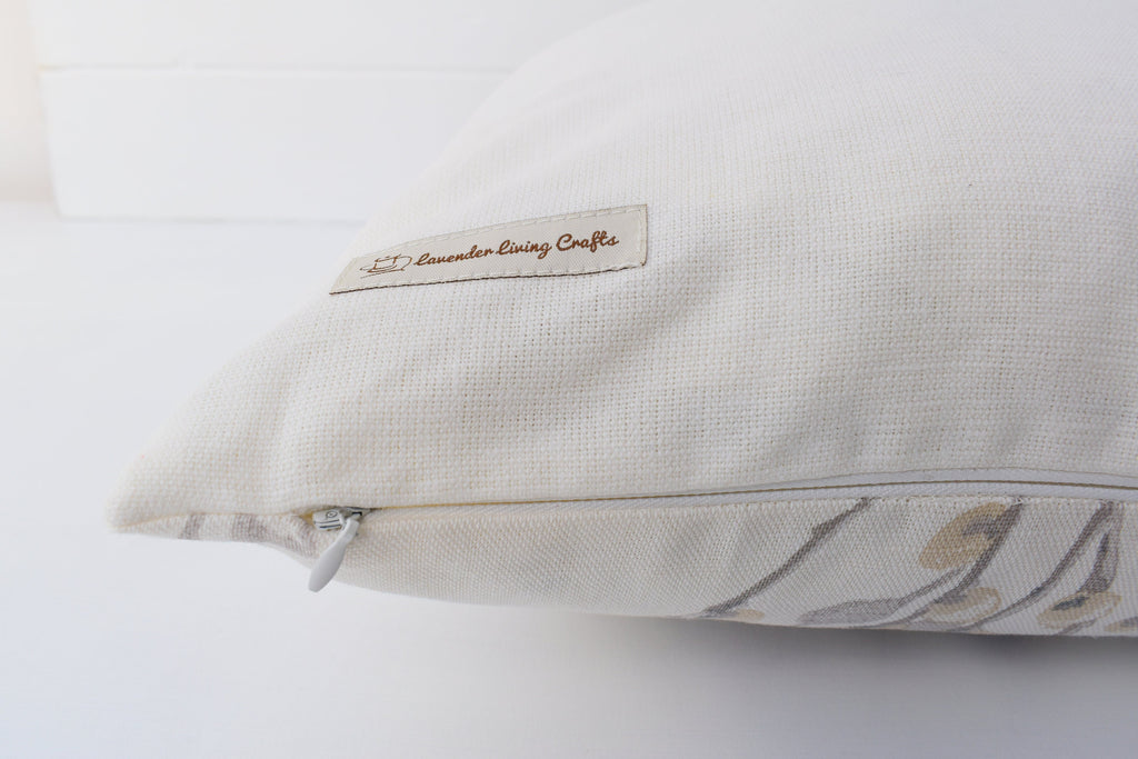 Laura Ashley Pussy Willow Dove Grey Cushion, Off White Dove Grey backed in Laura Ashley Austen Fabric, Handmade with a Zip Fastening, 16"