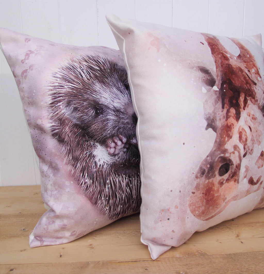 Hedgehog Cushion, Handmade Hedgehog Art Print Cushion, Choice of Cover Only or Cover + Pad
