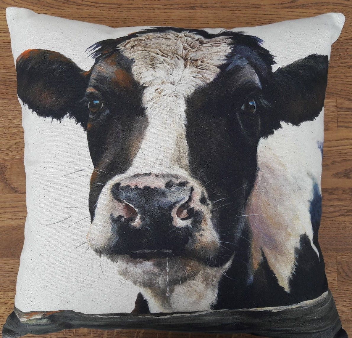 Friesian Cow Art Print Cushion: Handmade Organic Cotton Pillow Including Pad
