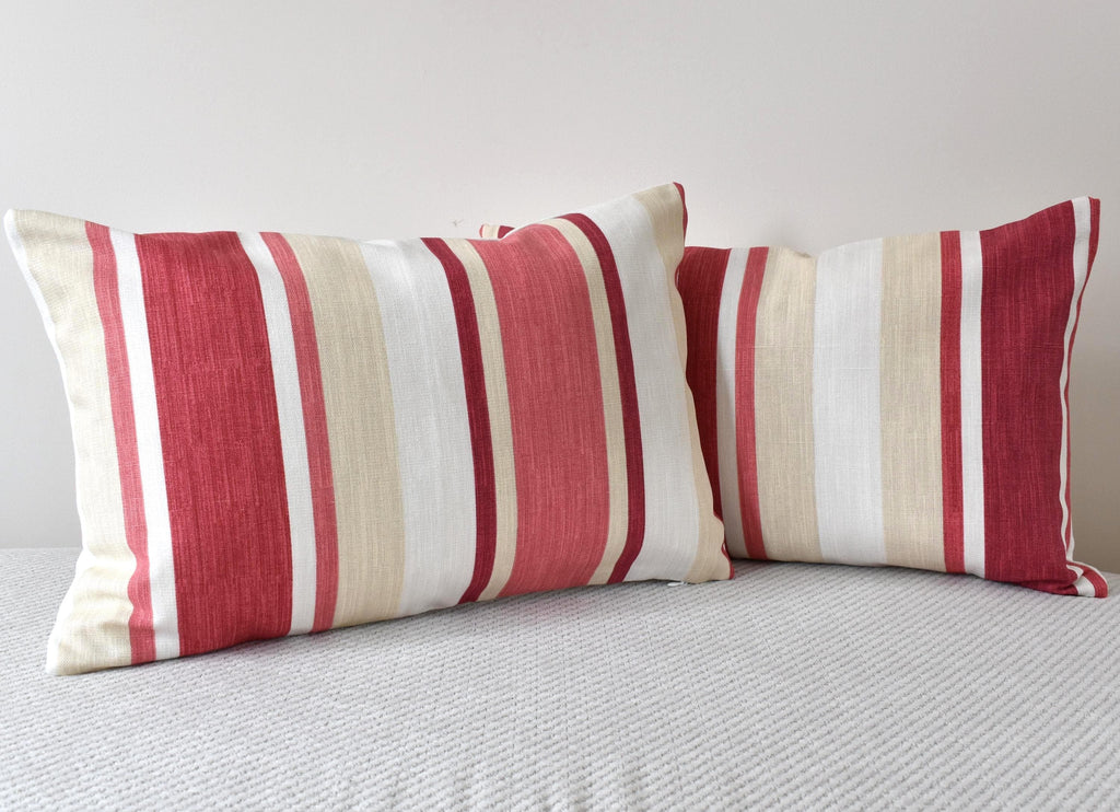 Laura Ashley Awning Stripe Cushion : Handmade in Pale Cranberry with a Zip Fastening 17” by 12”