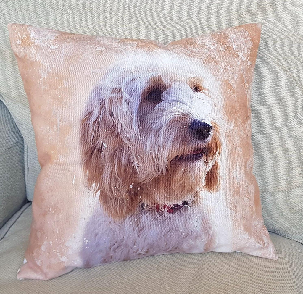 Cockapoo Chocolate Dog Cushion : Grunge Watercolour , Cover Only or Cover + Pad
