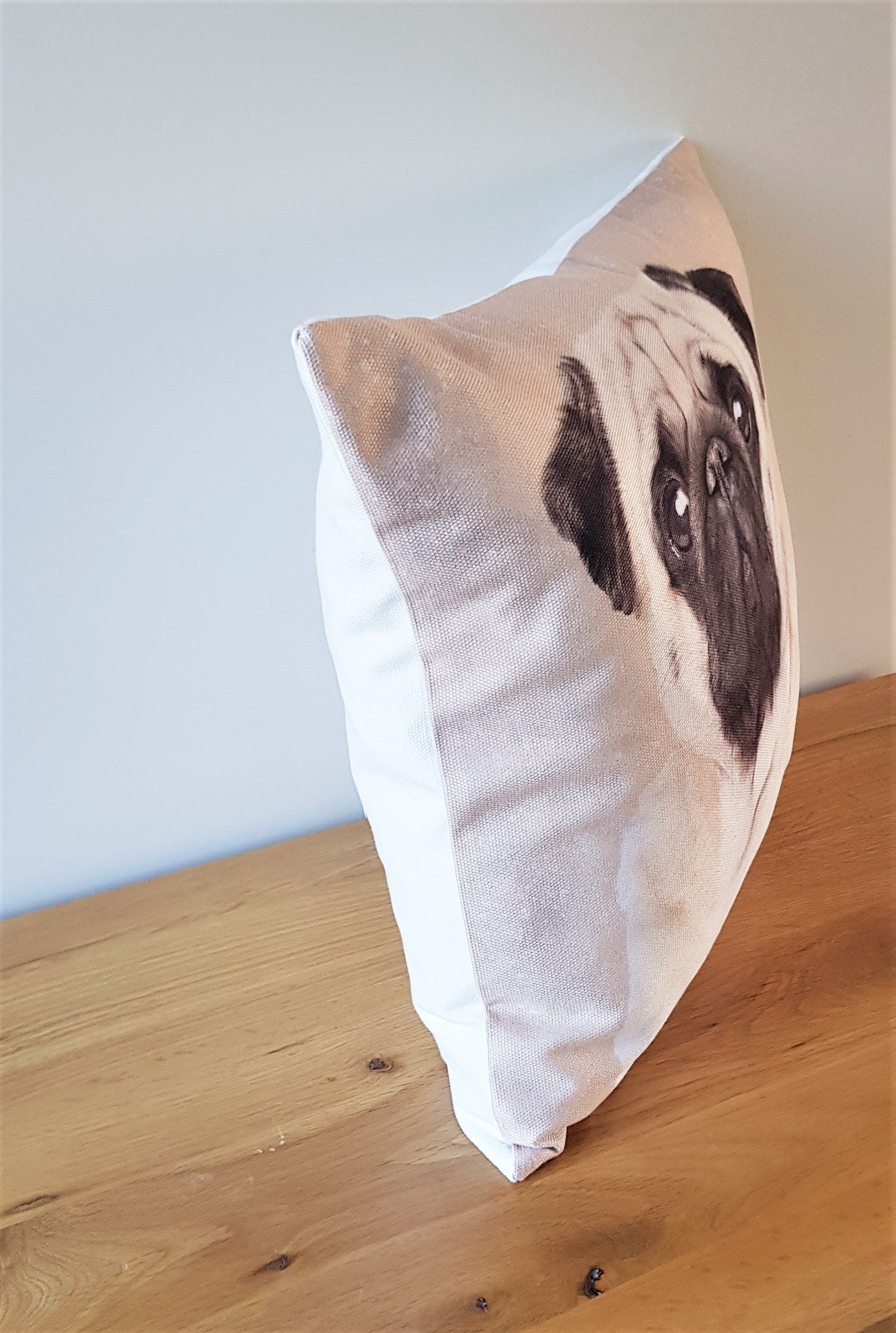 Handmade Pug Art Cushion: Contemporary Dog Pillow, Choice of Cover Only or Cover + Pad