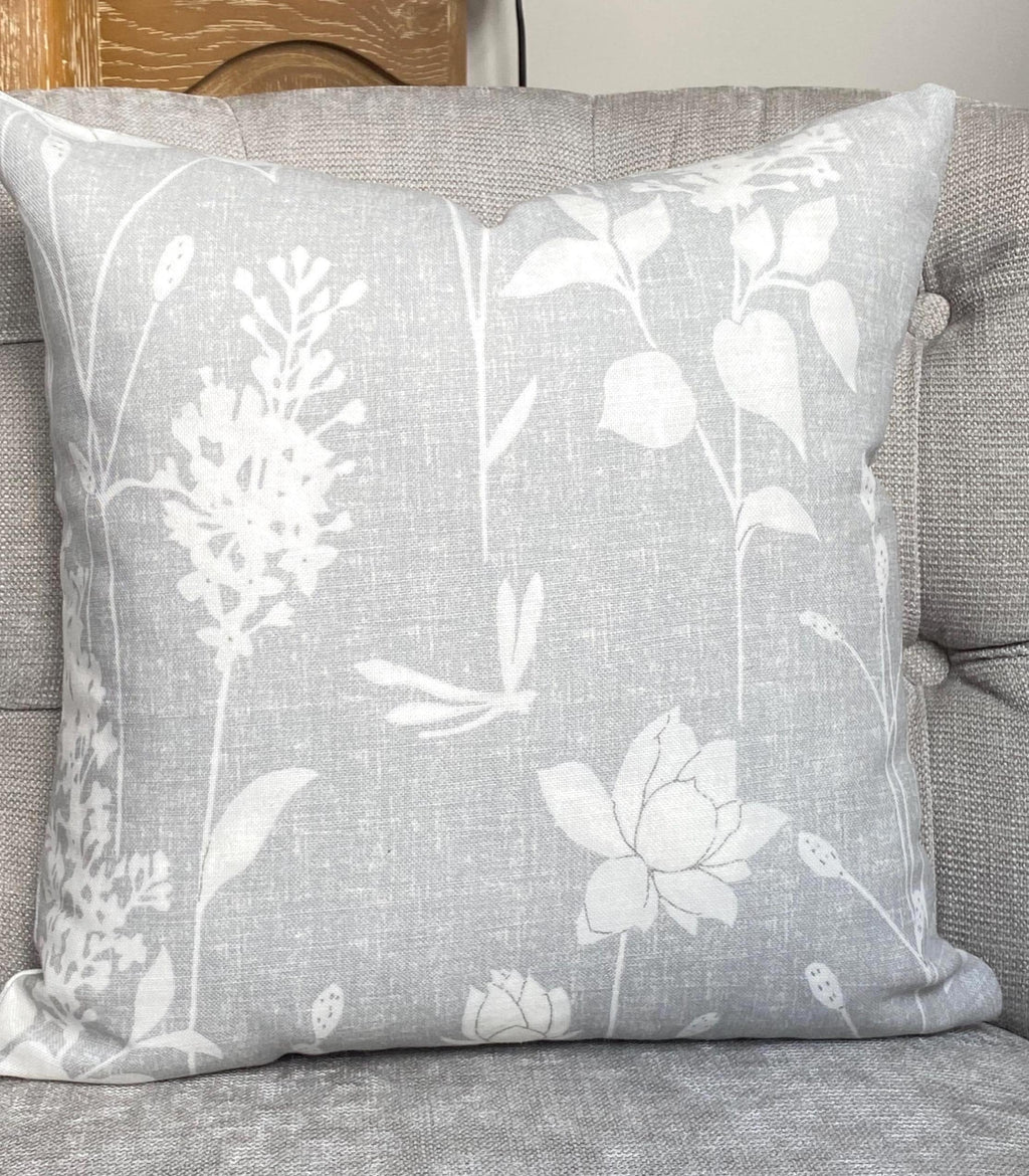 Laura Ashley Grey Dragonfly Cushion, Dragonfly Garden Steel on both sides with a zip fastening.