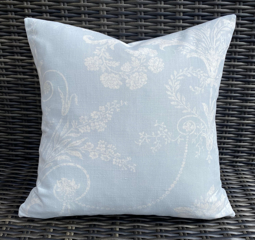 Laura Ashley Josette Cushion : Pale Blue Seaspray Floral Pillow, Handmade with Zip Closure