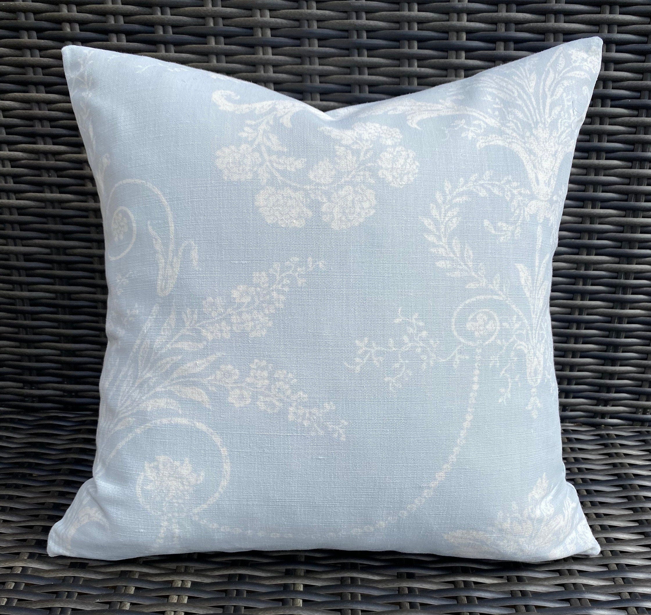 Laura Ashley Josette Cushion : Pale Blue Seaspray Floral Pillow, Handmade with Zip Closure