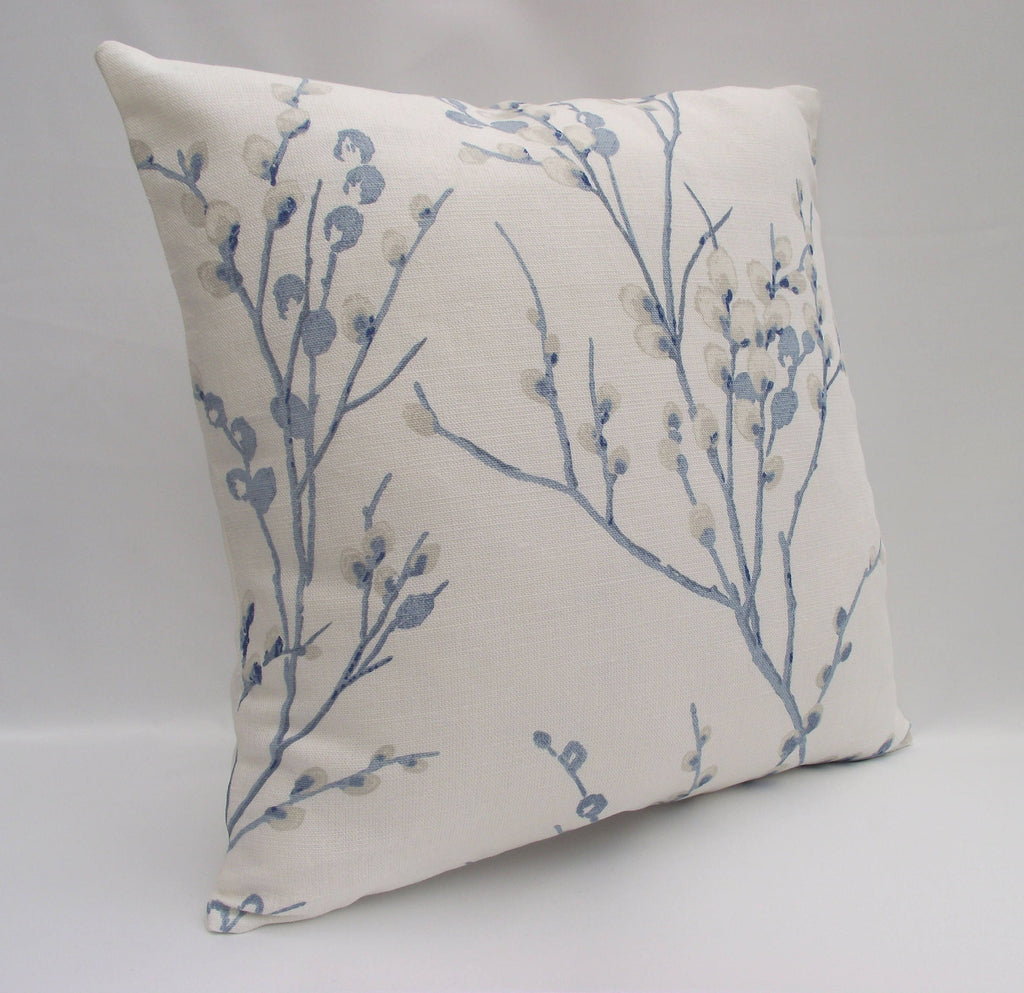 Laura Ashley Pussy Willow Blue Seaspray Cushion, Floral Fabric backed with Laura Ashley Austen Off White, Handmade with a Zip Fastening 16"