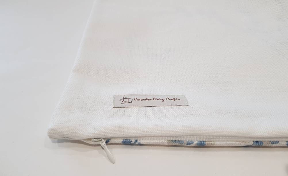 Laura Ashley Pussy Willow Blue Seaspray Cushion, Floral Fabric backed with Laura Ashley Austen Off White, Handmade with a Zip Fastening 16"