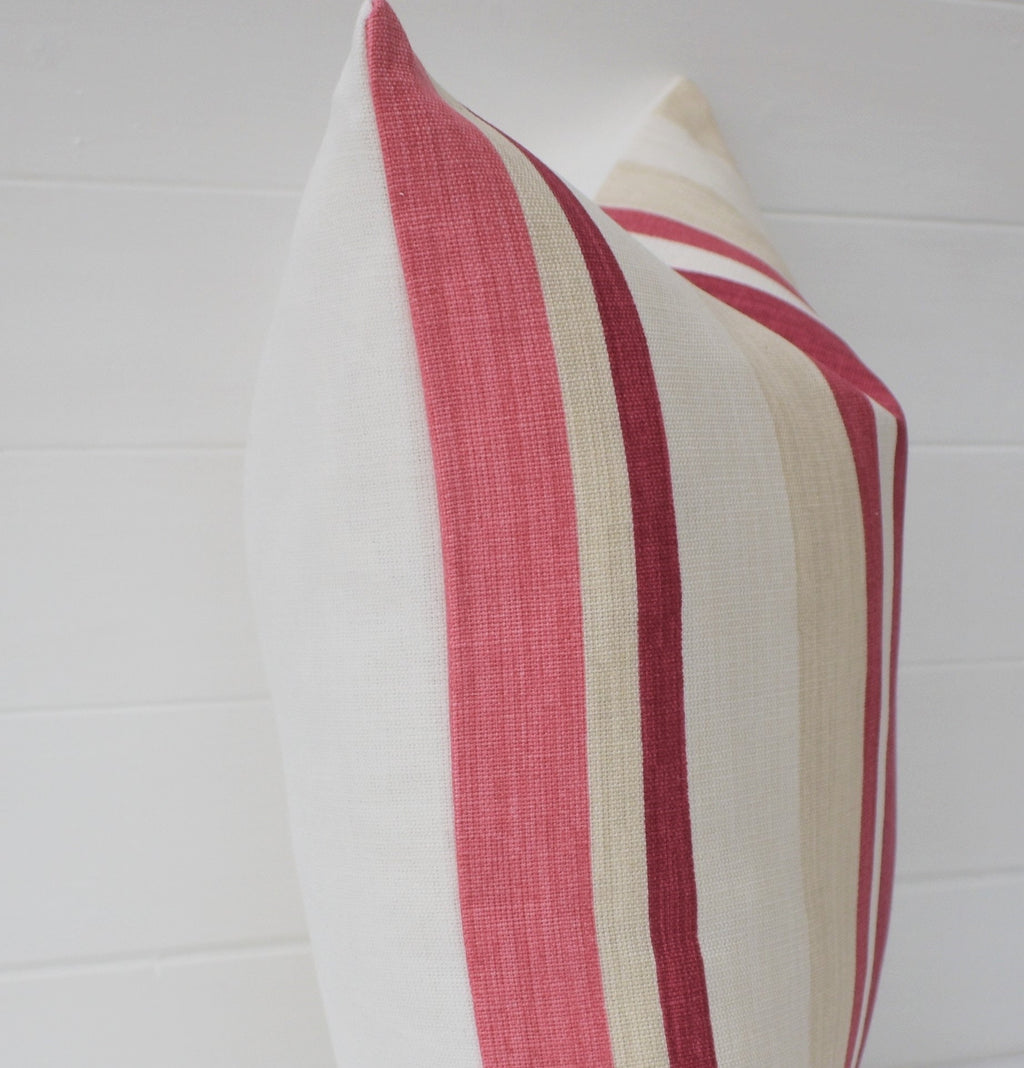 Laura Ashley Awning Stripe Cushion : Handmade in Pale Cranberry with a Zip Fastening 17” by 12”