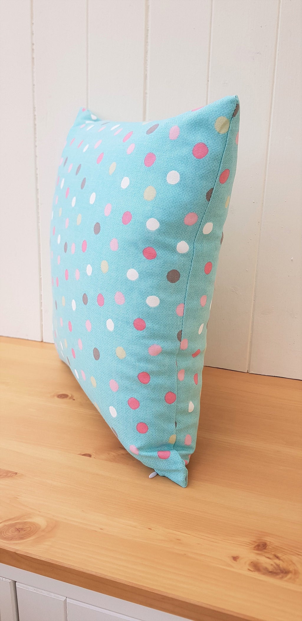 Handmade Turquoise Polka Dot Cushion : 16" Cotton Pillow