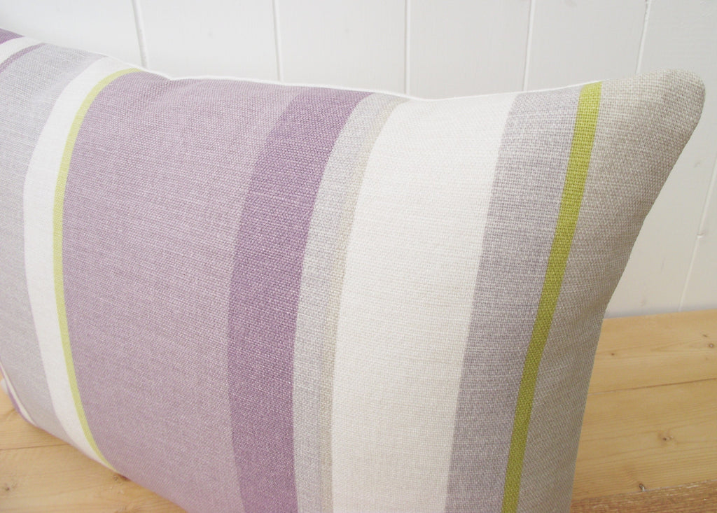 Laura Ashley Purple Stripe Cushion: Handmade in Eaton Stripe, 18" by 12"