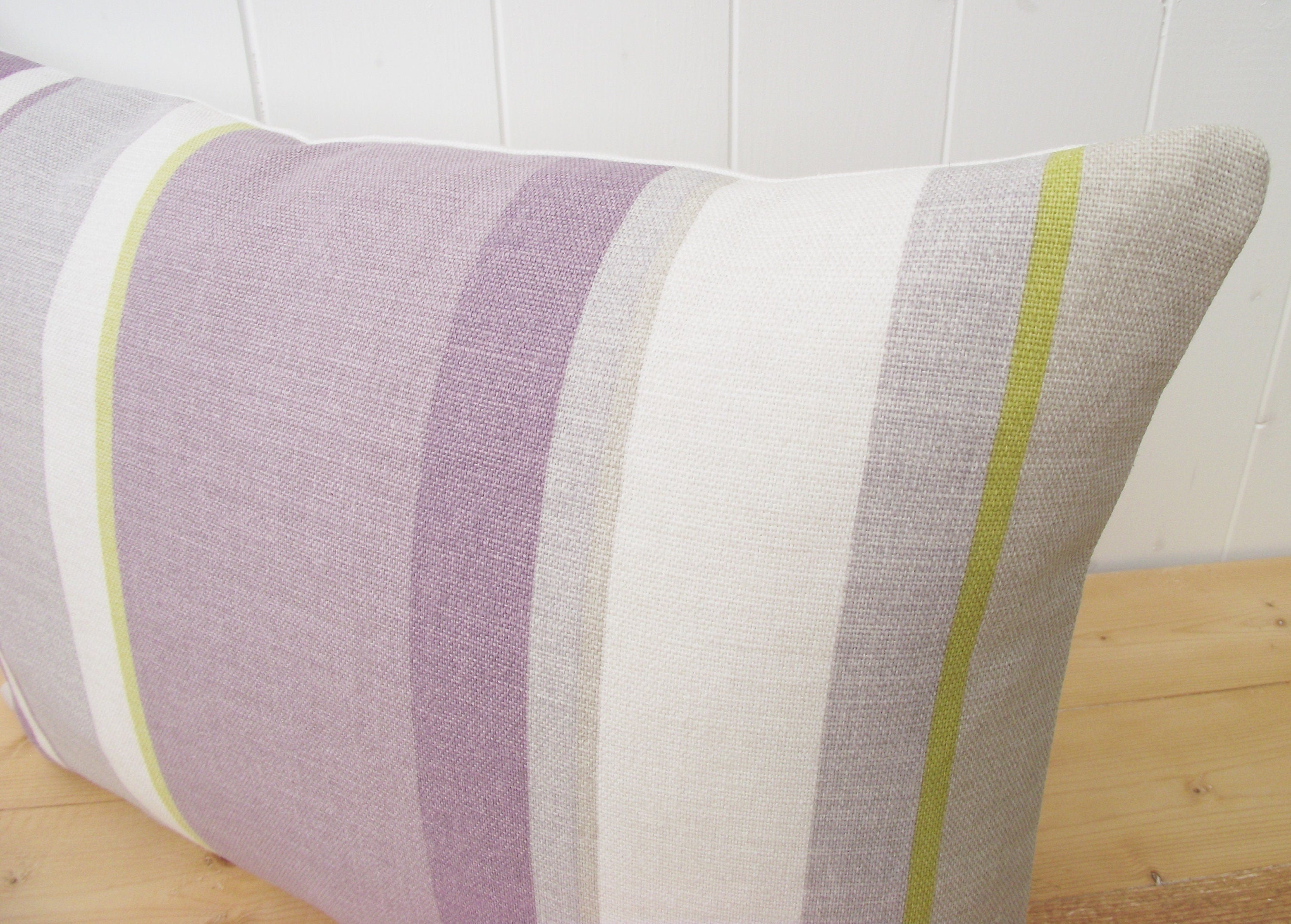 Laura Ashley Purple Stripe Cushion: Handmade in Eaton Stripe, 18" by 12"